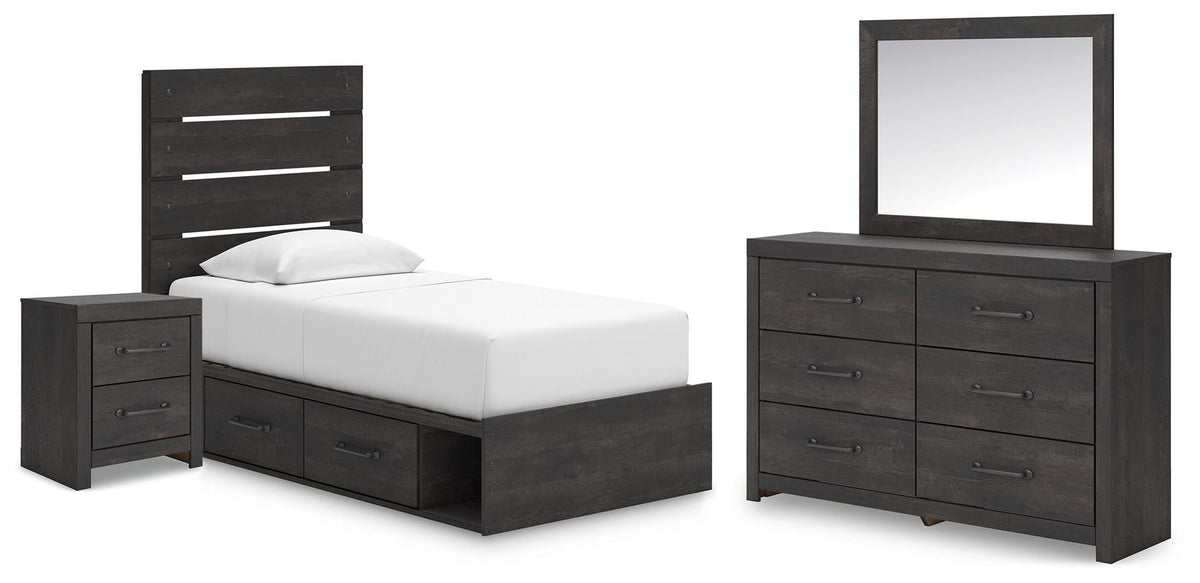 Hollivern Panel Bed with Storage, Dresser, Mirror and Nightstand