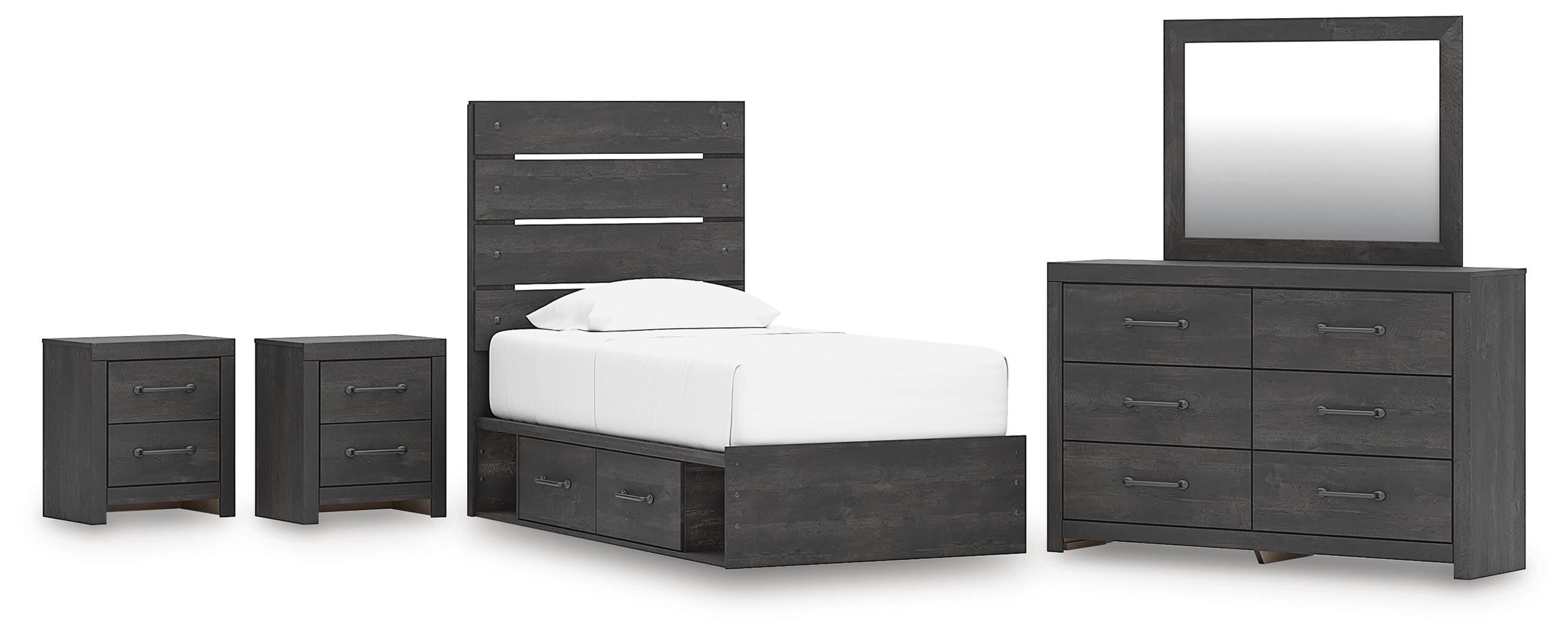 Hollivern Panel Bed with Storage, Dresser, Mirror and 2 Nightstands