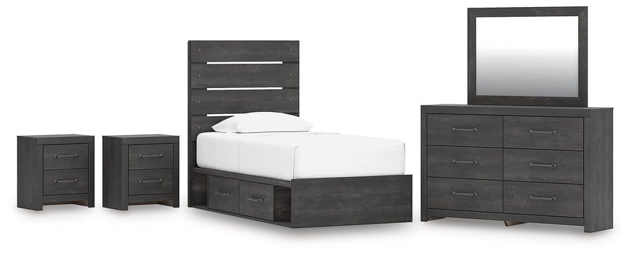Hollivern Panel Bed with Storage, Dresser, Mirror and 2 Nightstands