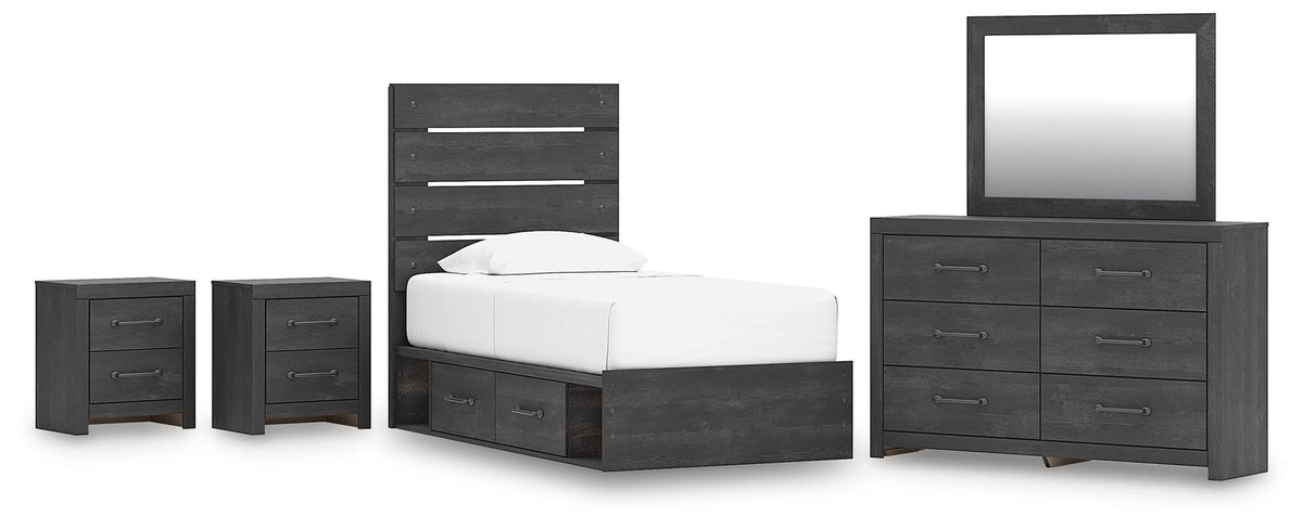 Hollivern Panel Bed with Storage, Dresser, Mirror and 2 Nightstands
