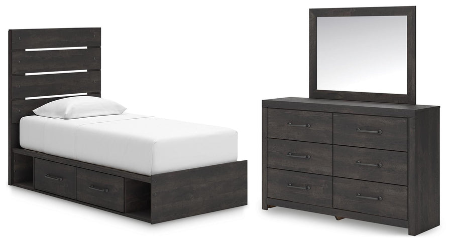 Hollivern Panel Bed with Storage, Dresser and Mirror