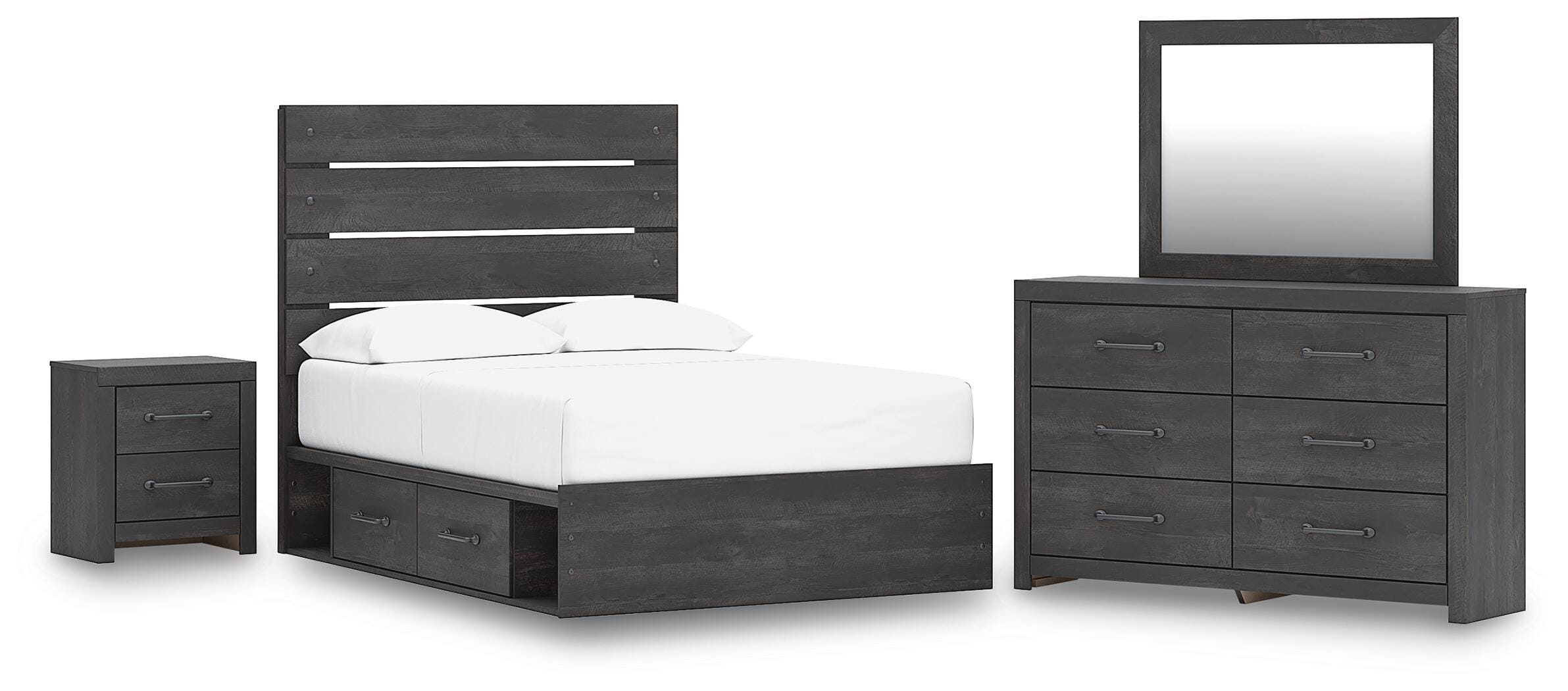 Hollivern Panel Bed with Storage, Dresser, Mirror and Nightstand