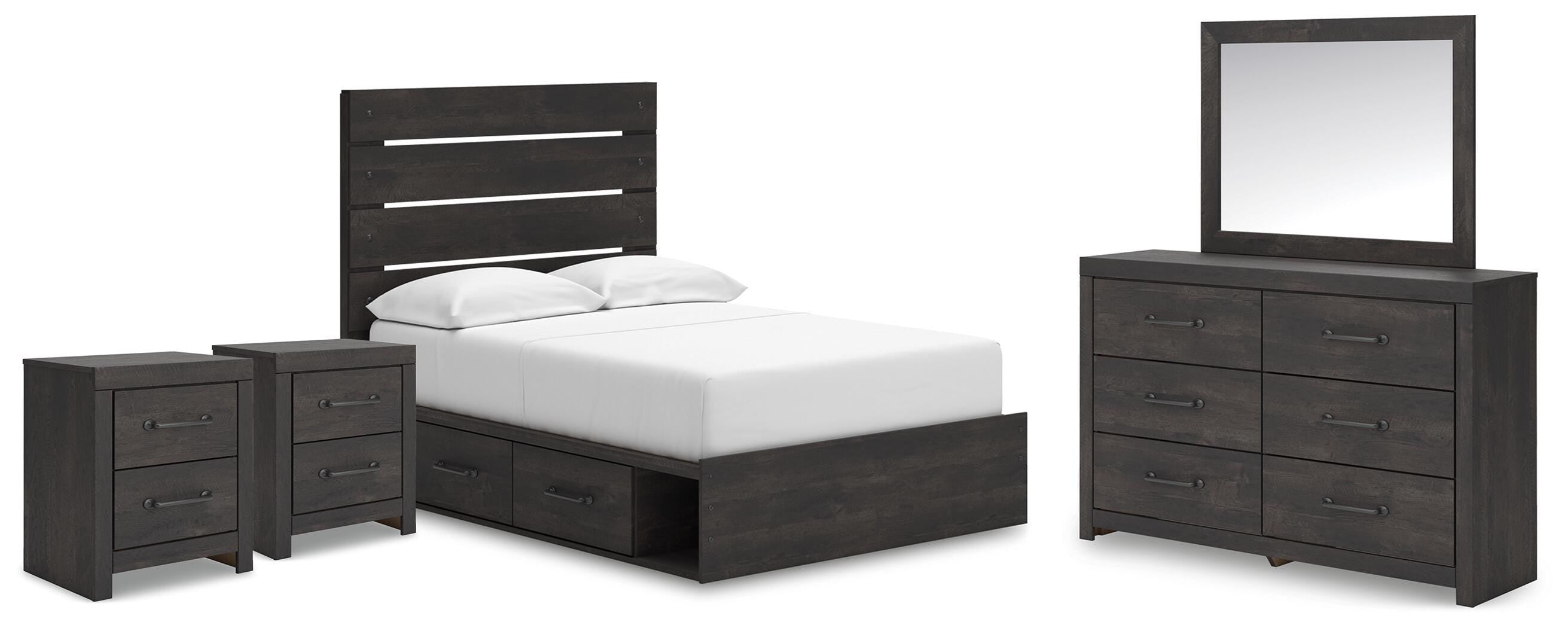 Hollivern Panel Bed with Storage, Dresser, Mirror and 2 Nightstands