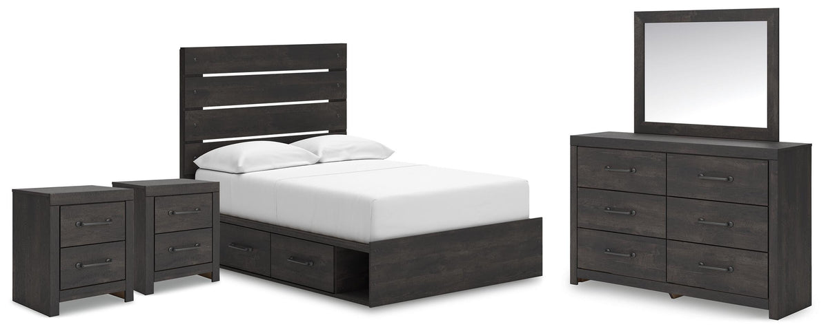 Hollivern Panel Bed with Storage, Dresser, Mirror and 2 Nightstands