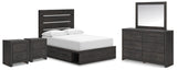 Hollivern Panel Bed with Storage, Dresser, Mirror and 2 Nightstands