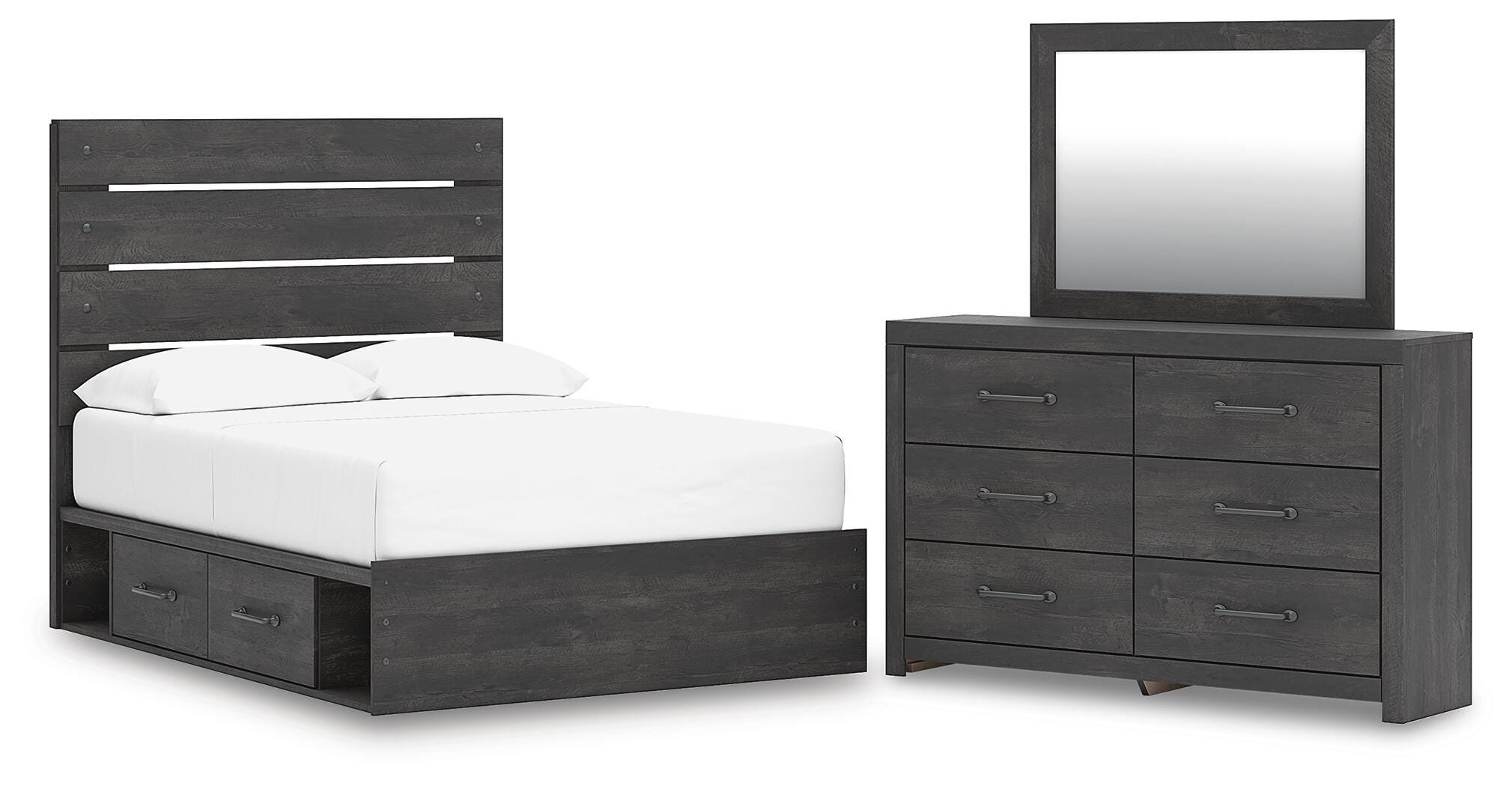 Hollivern Panel Bed with Storage, Dresser and Mirror
