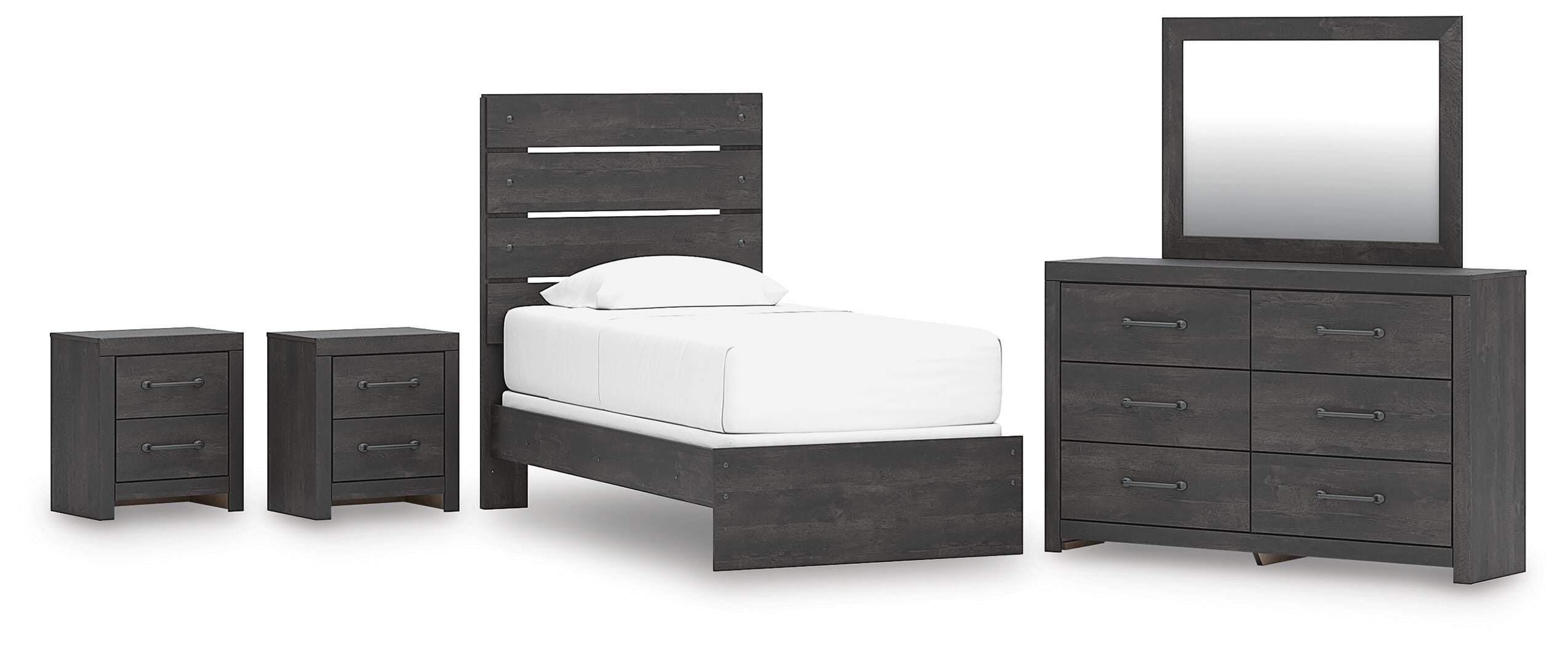 Hollivern Panel Bed, Dresser, Mirror and 2 Nightstands