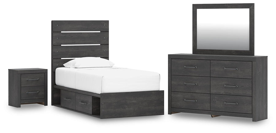 Hollivern Panel Storage Bed, Dresser, Mirror and Nightstand