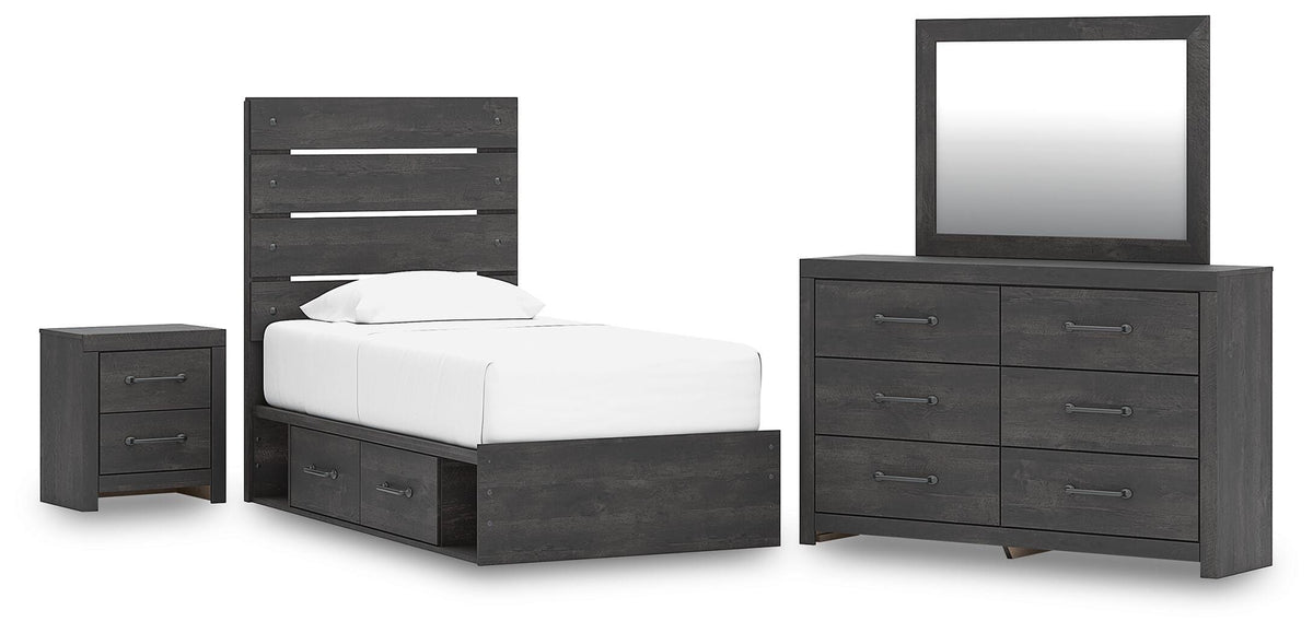 Hollivern Panel Storage Bed, Dresser, Mirror and Nightstand
