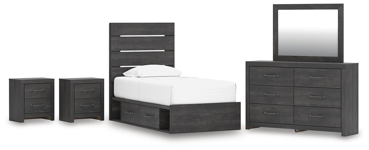 Hollivern Panel Storage Bed, Dresser, Mirror and 2 Nightstands
