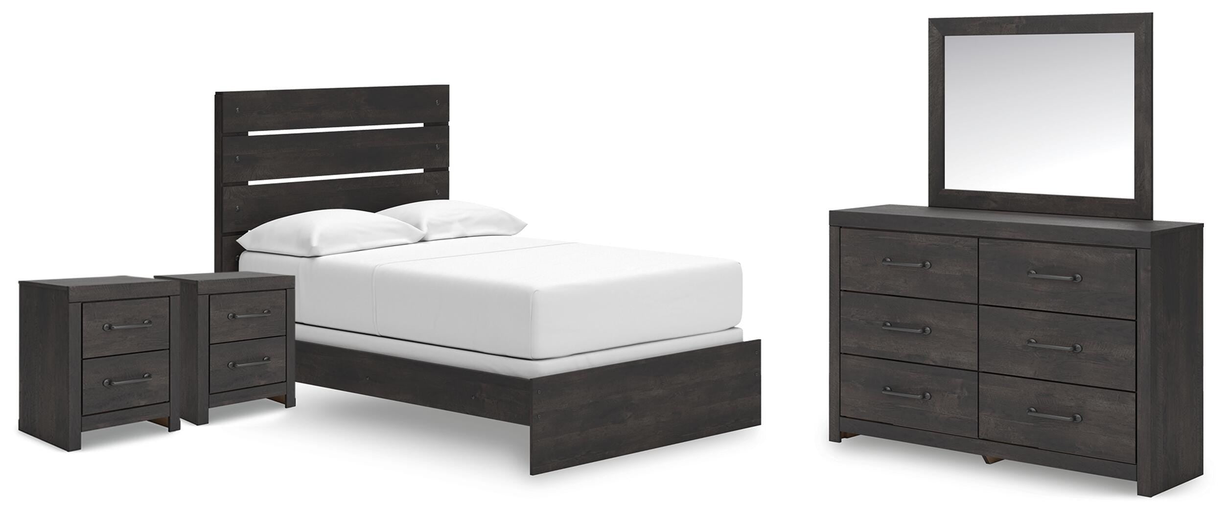 Hollivern Panel Bed, Dresser, Mirror and 2 Nightstands