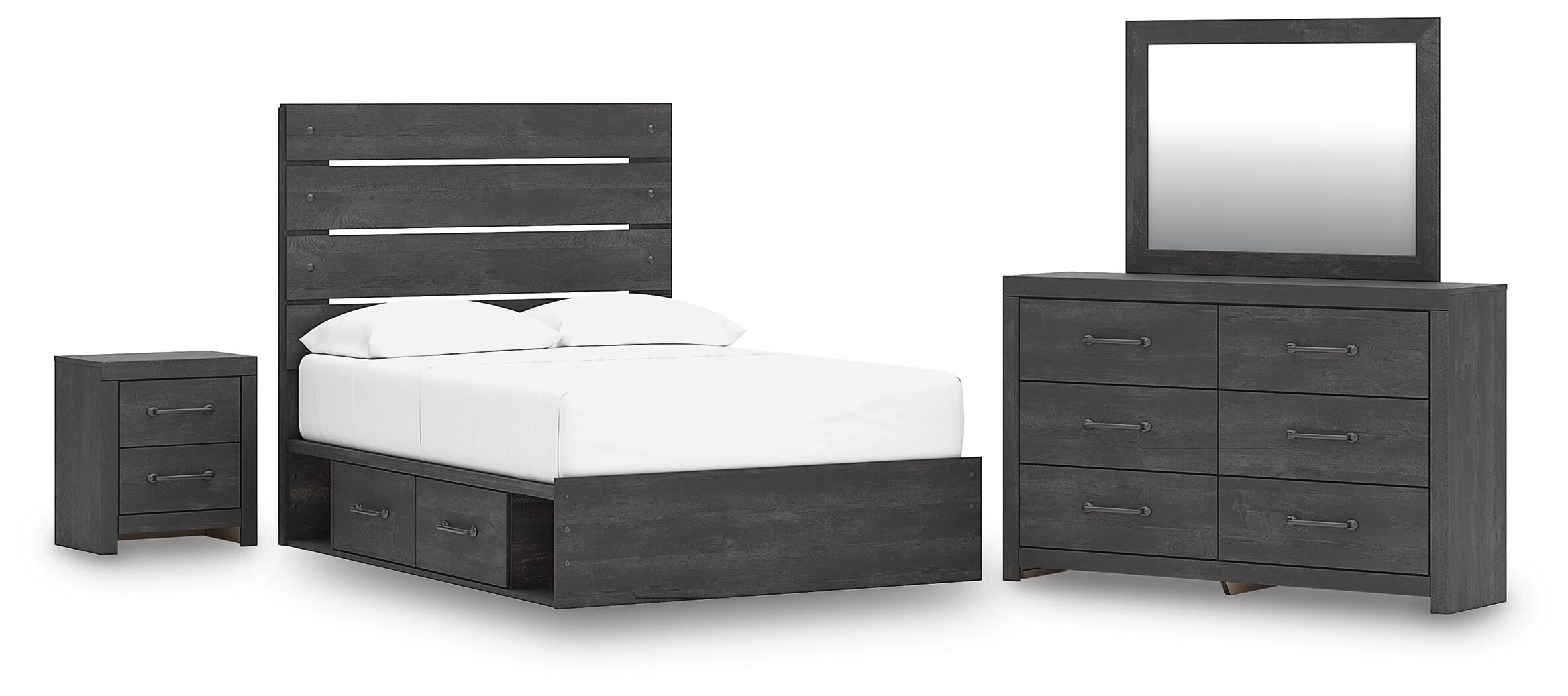 Hollivern Panel Storage Bed, Dresser, Mirror and Nightstand