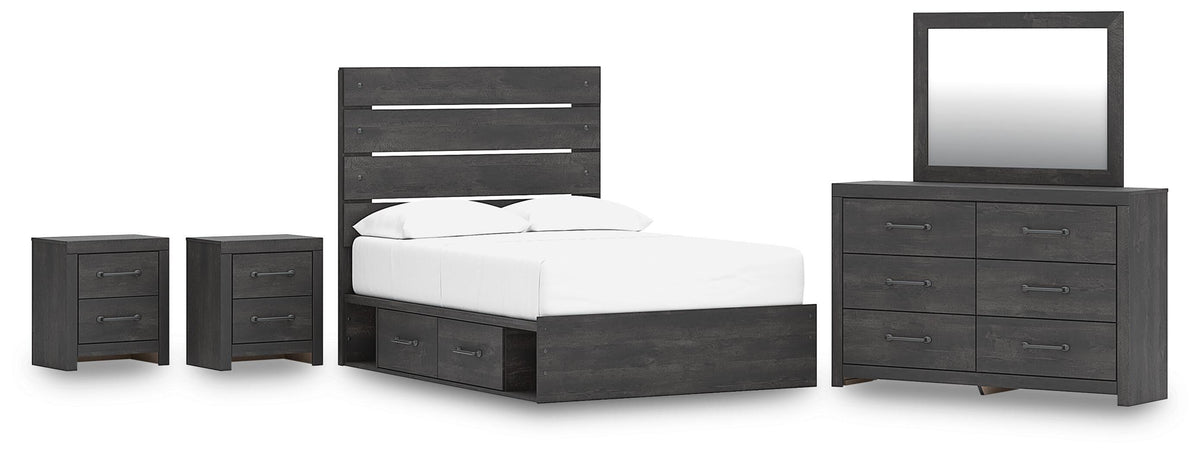 Hollivern Panel Storage Bed, Dresser, Mirror and 2 Nightstands