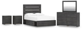 Hollivern Panel Storage Bed, Dresser, Mirror and 2 Nightstands