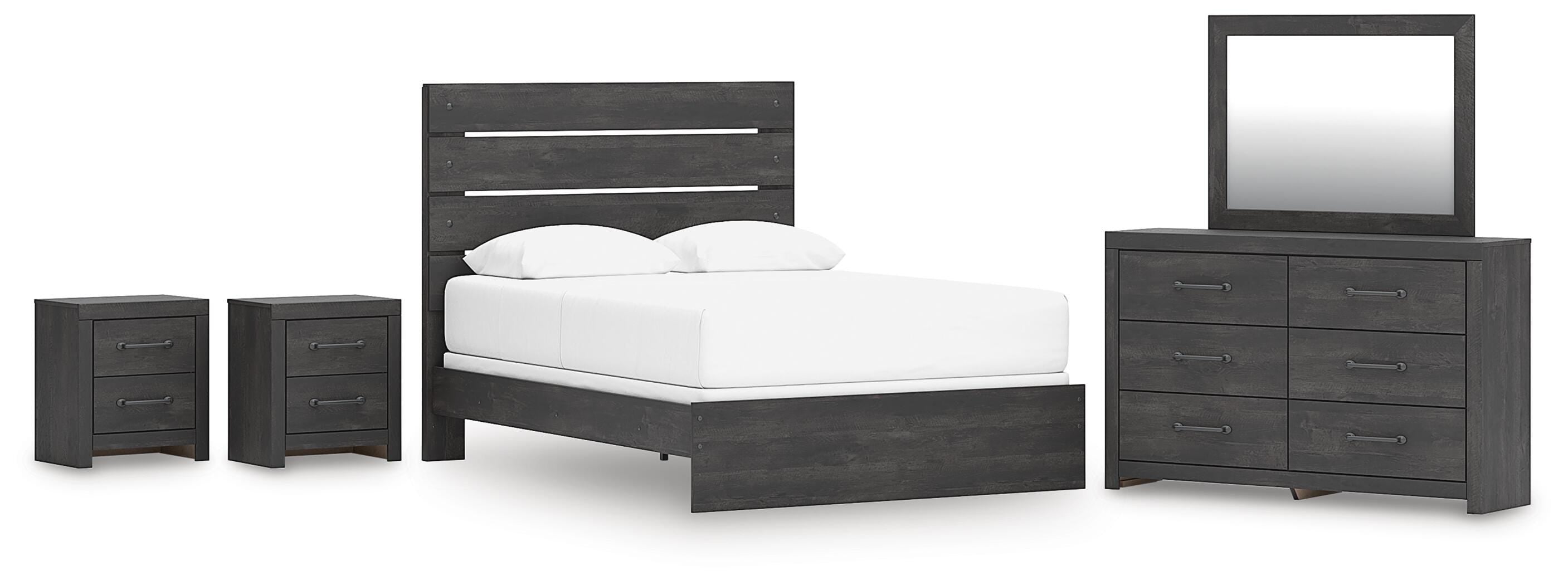 Hollivern Panel Bed, Dresser, Mirror and 2 Nightstands