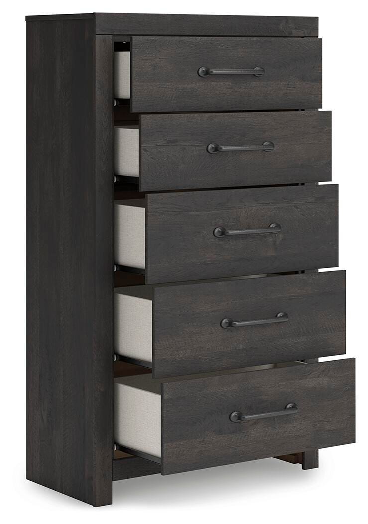 Hollivern Panel Storage Bed, Dresser, Mirror, Chest and 2 Nightstands
