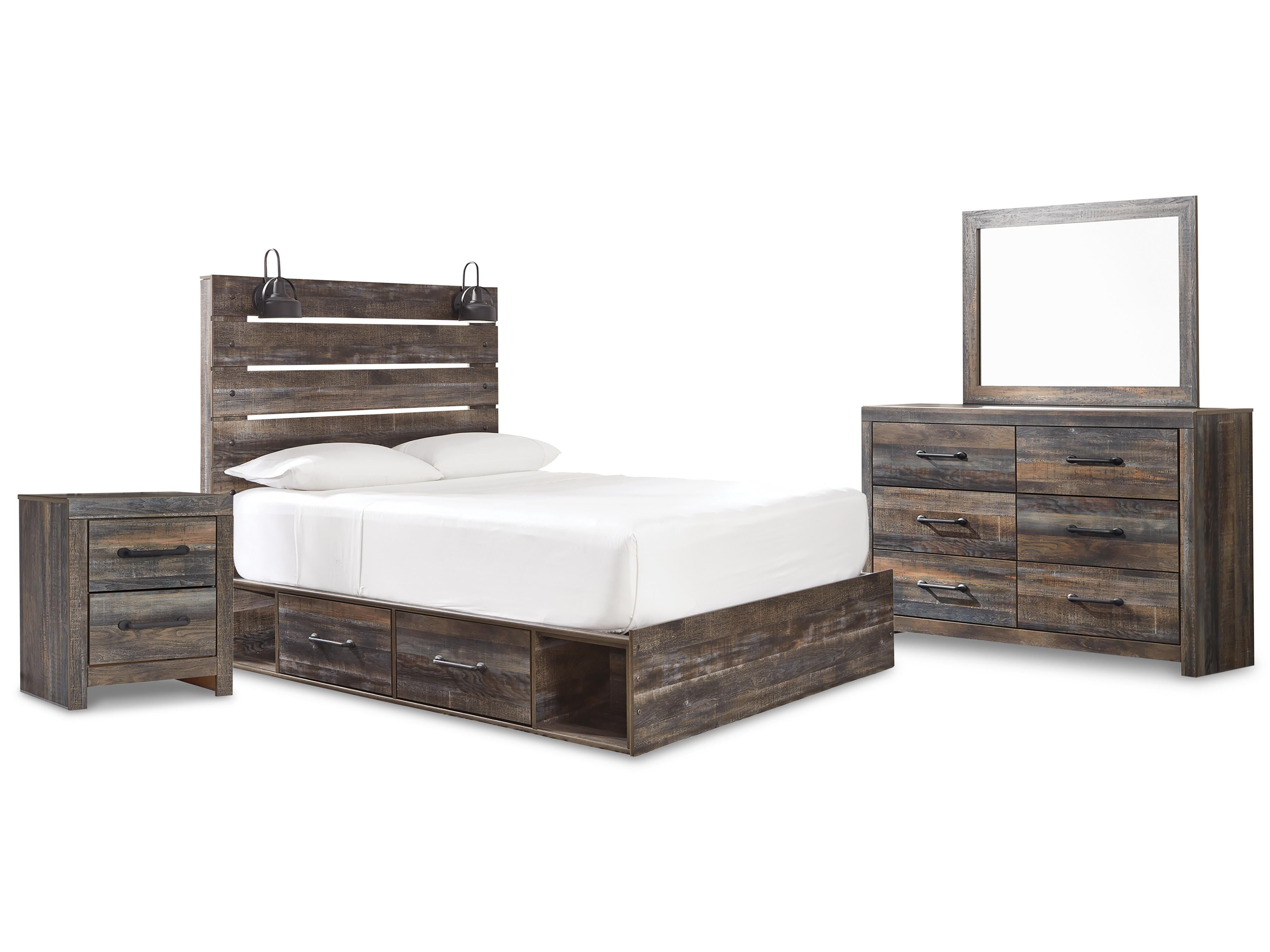 Drystan Panel Bed with Mirrored Dresser and Nightstand
