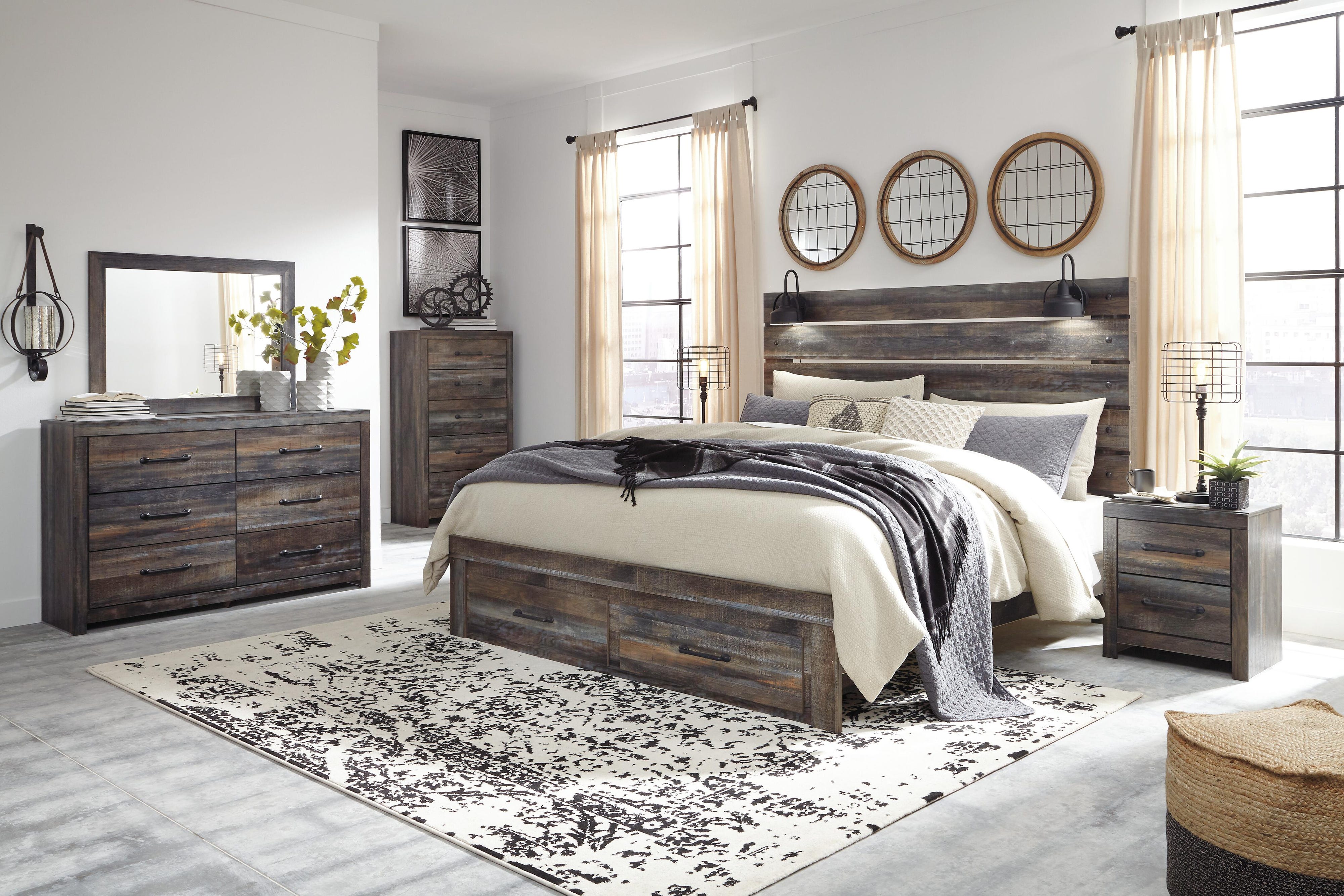 Drystan Panel Bed with Storage with Mirrored Dresser and 2 Nightstands