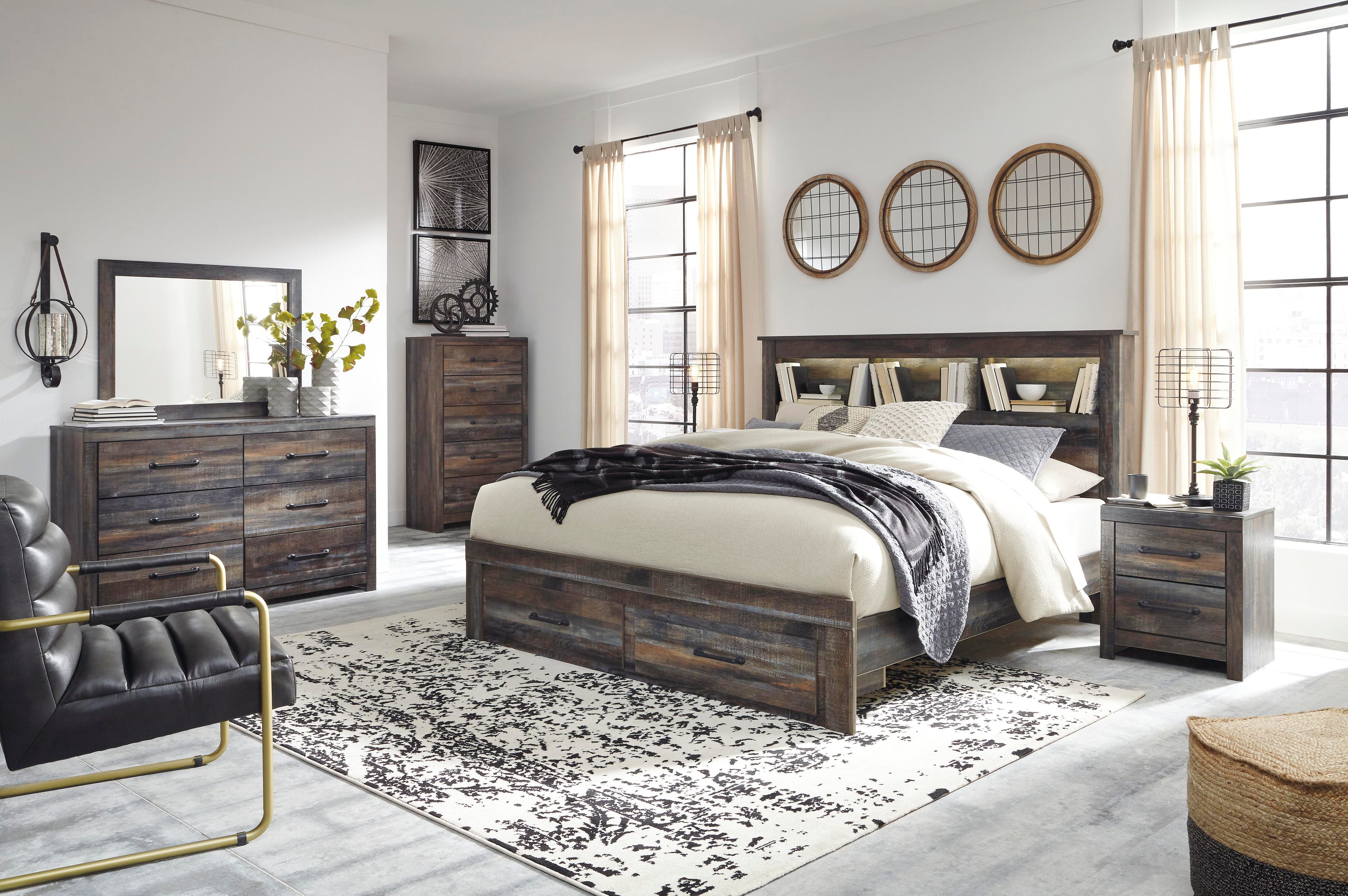 Drystan Bookcase Bed with 2 Storage Drawers with Mirrored Dresser