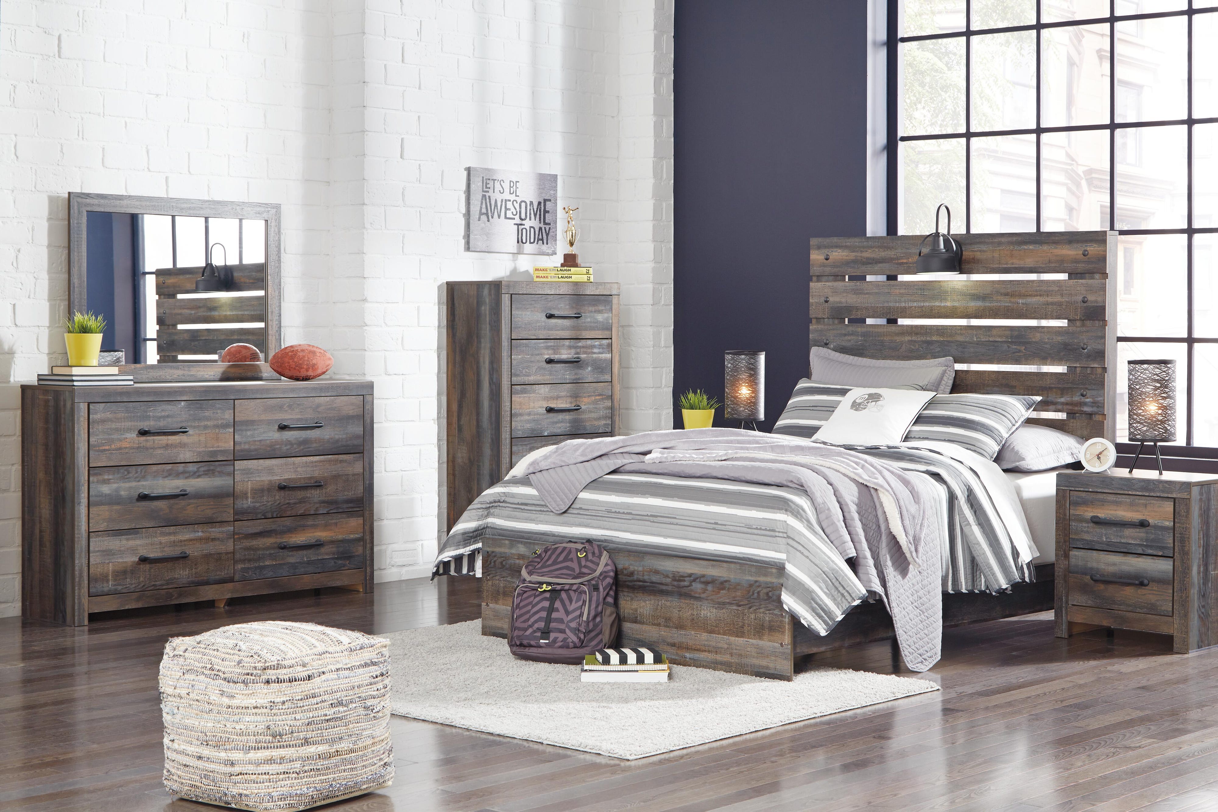 Drystan Panel Bed, Dresser, Mirror and 2 Nightstands