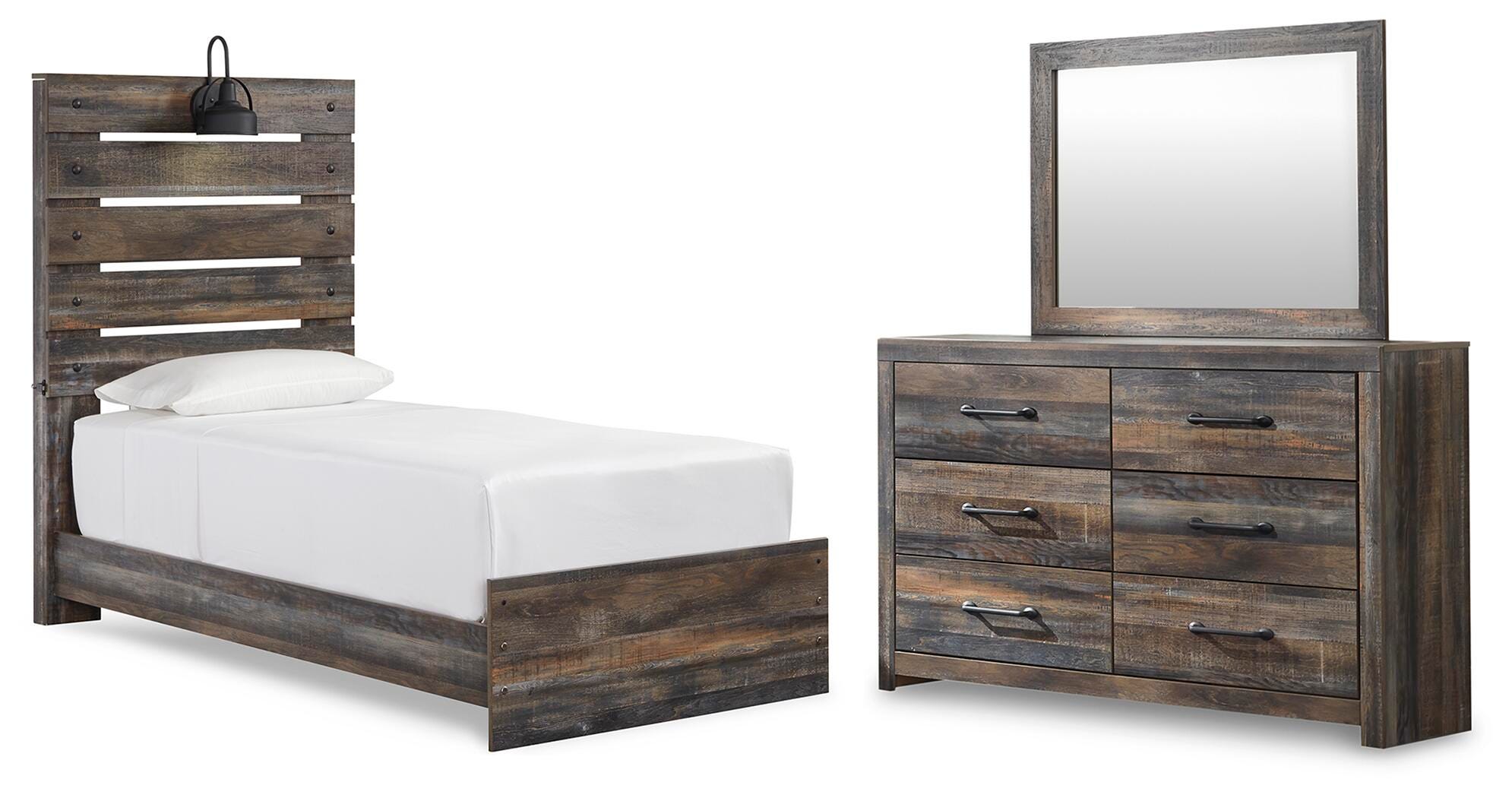 Drystan Panel Bed, Dresser and Mirror