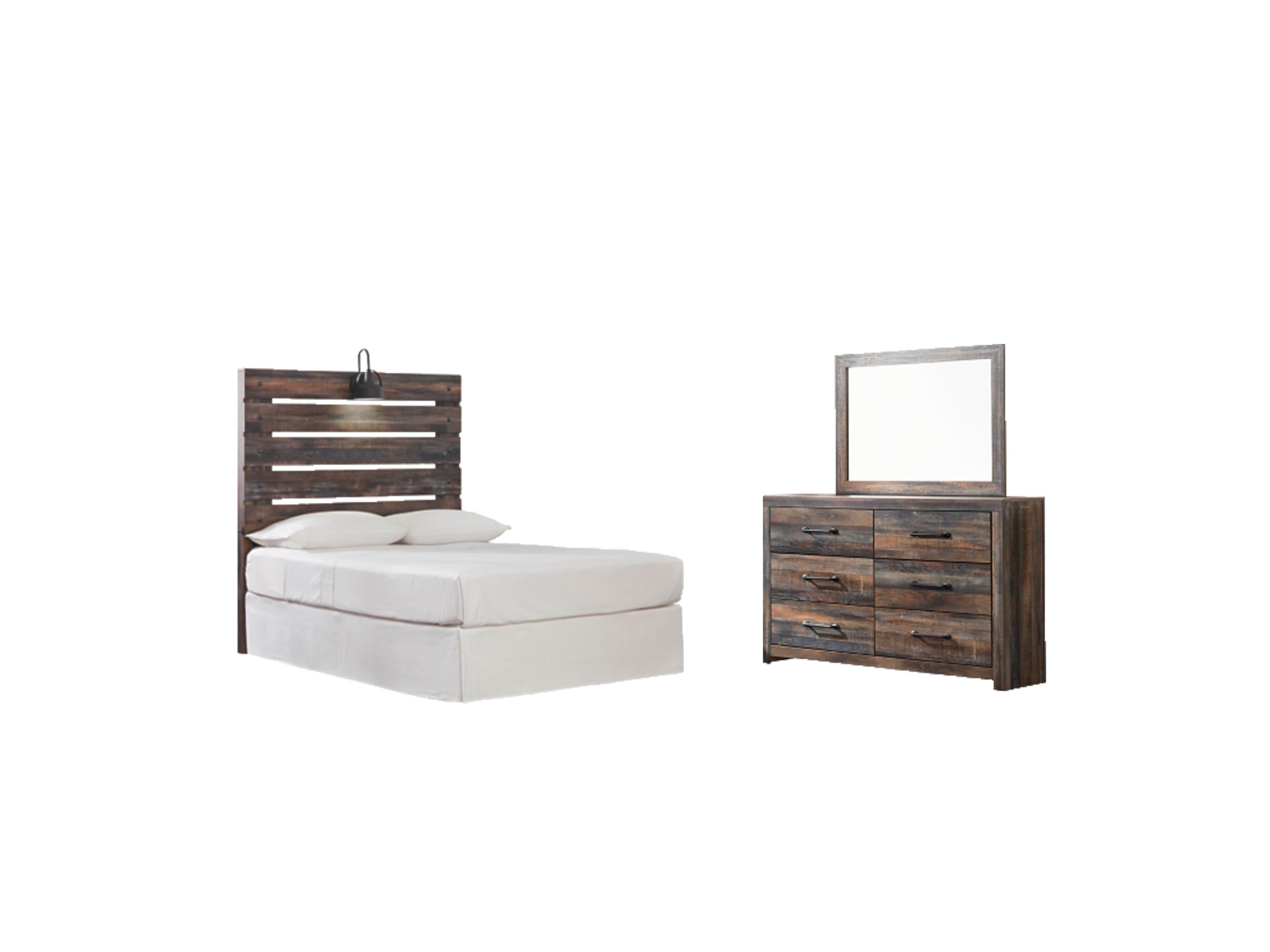 Drystan Panel Headboard with Mirrored Dresser