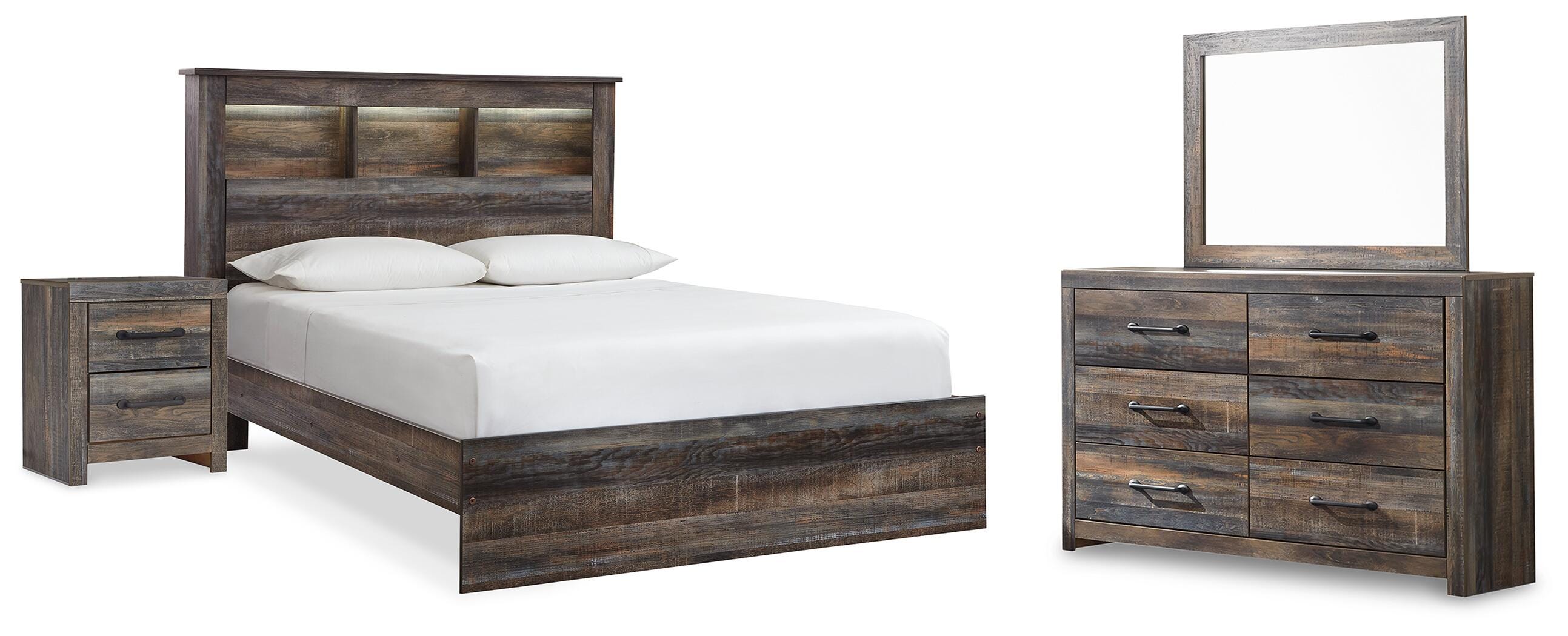 Drystan Bookcase Bed, Dresser, Mirror and Nightstand