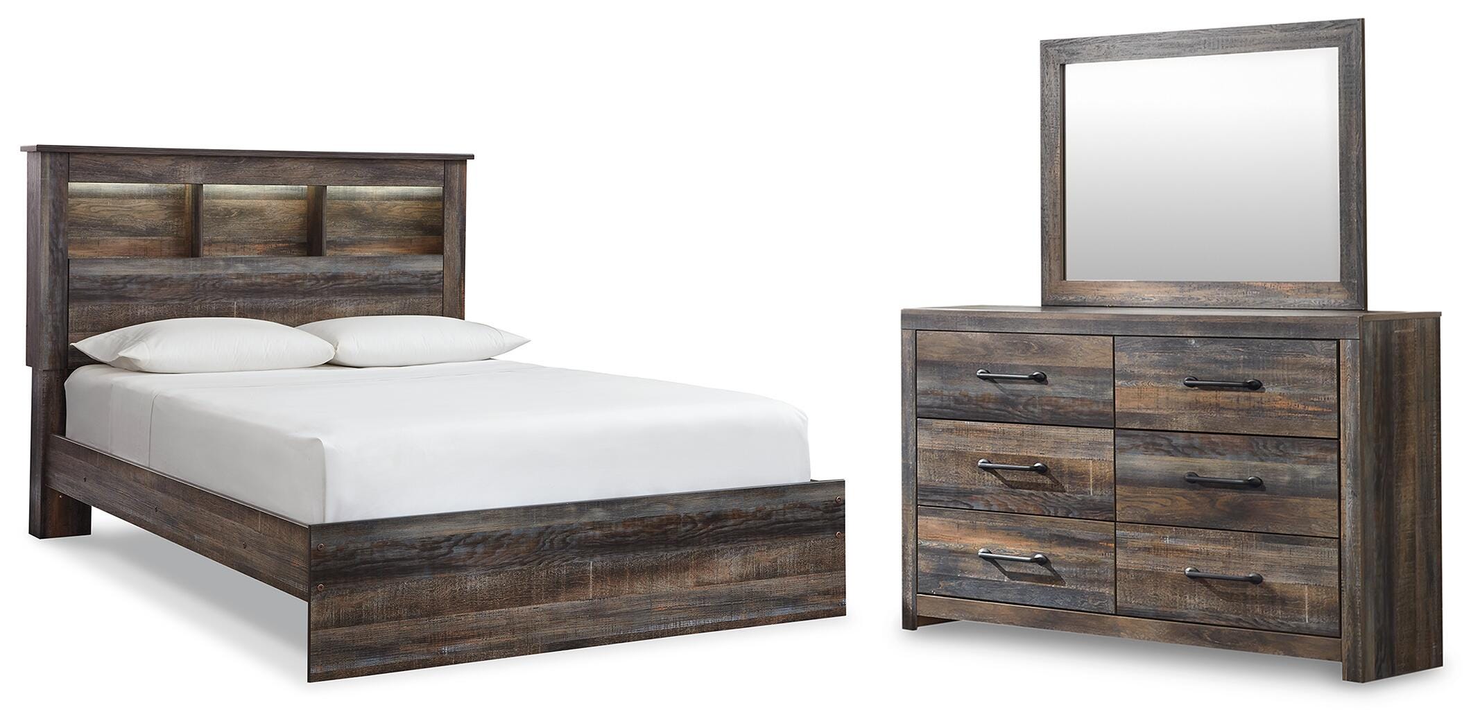 Drystan Bookcase Panel Bed, Dresser and Nightstand