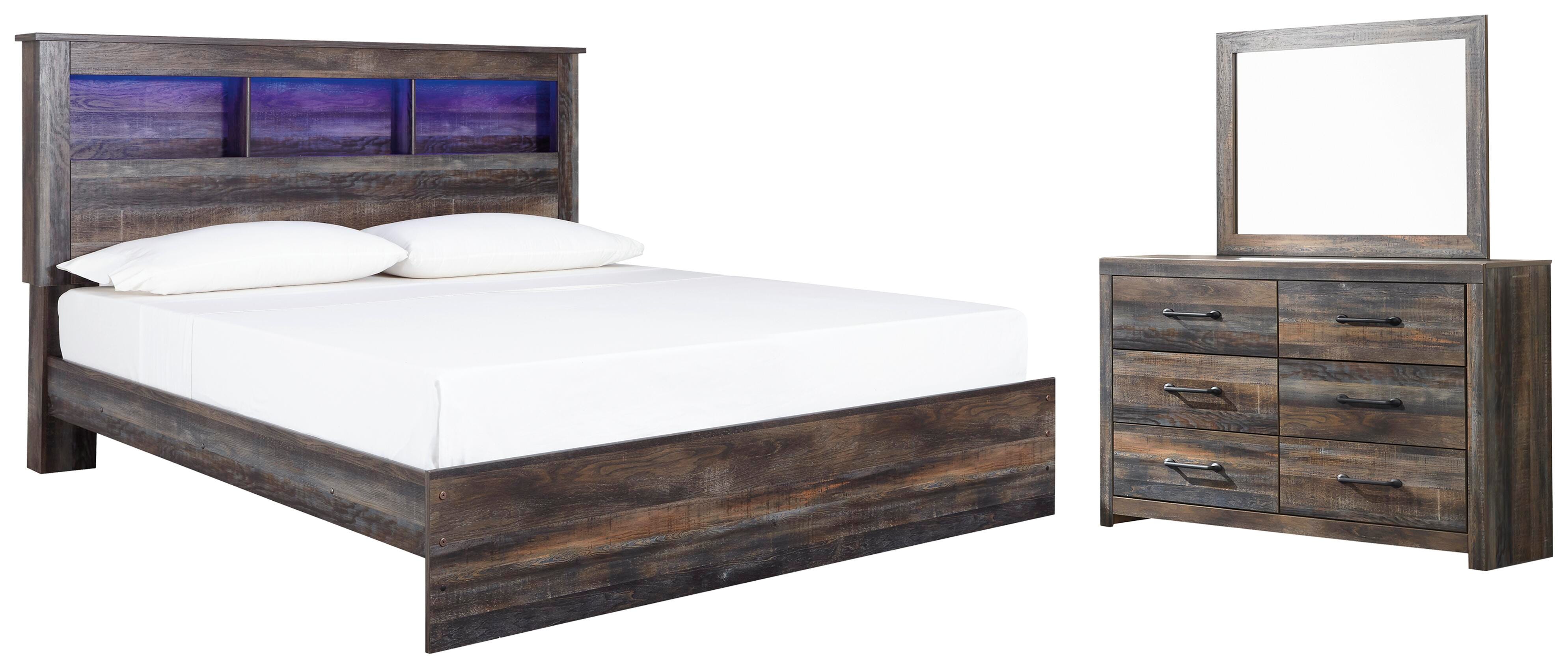 Drystan Bookcase Panel Bed, Dresser and Nightstand