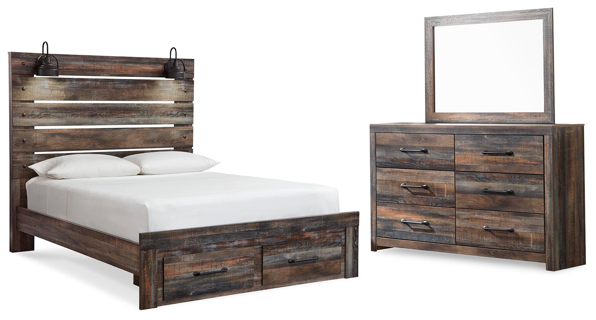 Drystan Panel Storage Bed, Dresser and Mirror