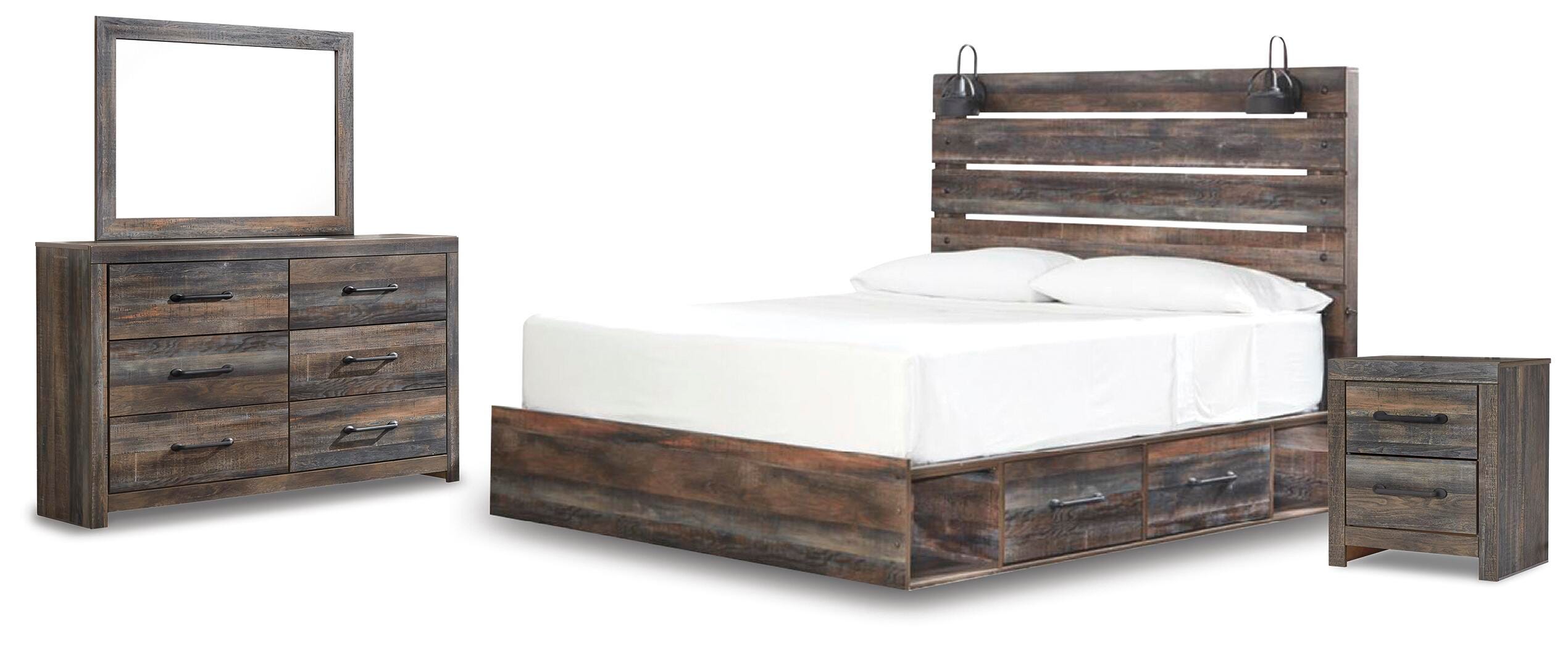 Drystan Panel Bed with Storage, Dresser, Mirror and Nightstand