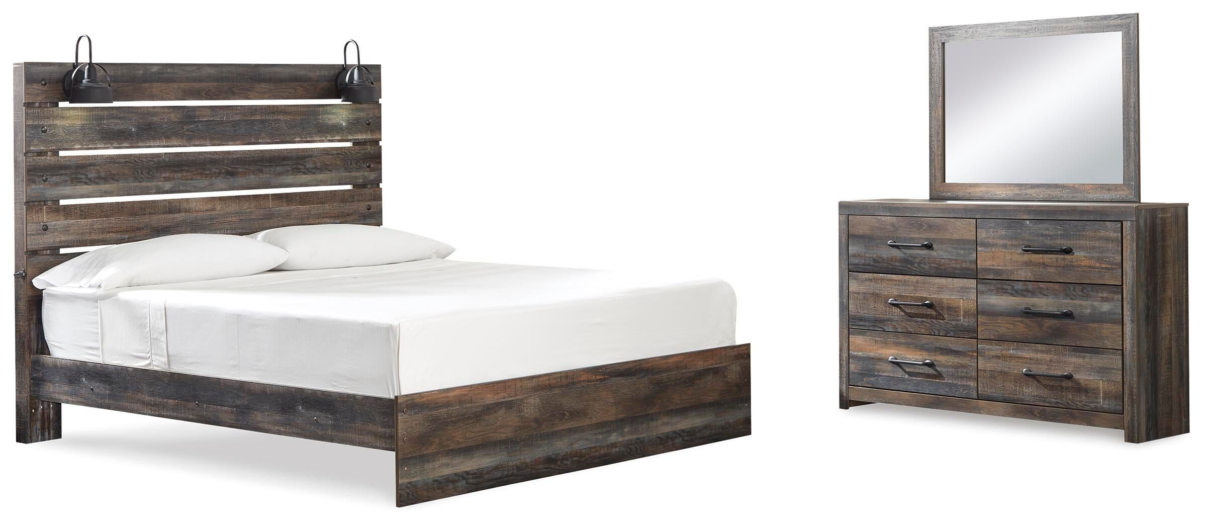 Drystan Panel Bed, Dresser and Mirror