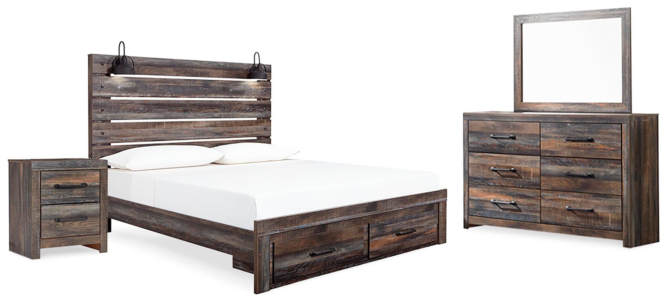 Drystan Panel Storage Bed, Dresser, Mirror and Nightstand