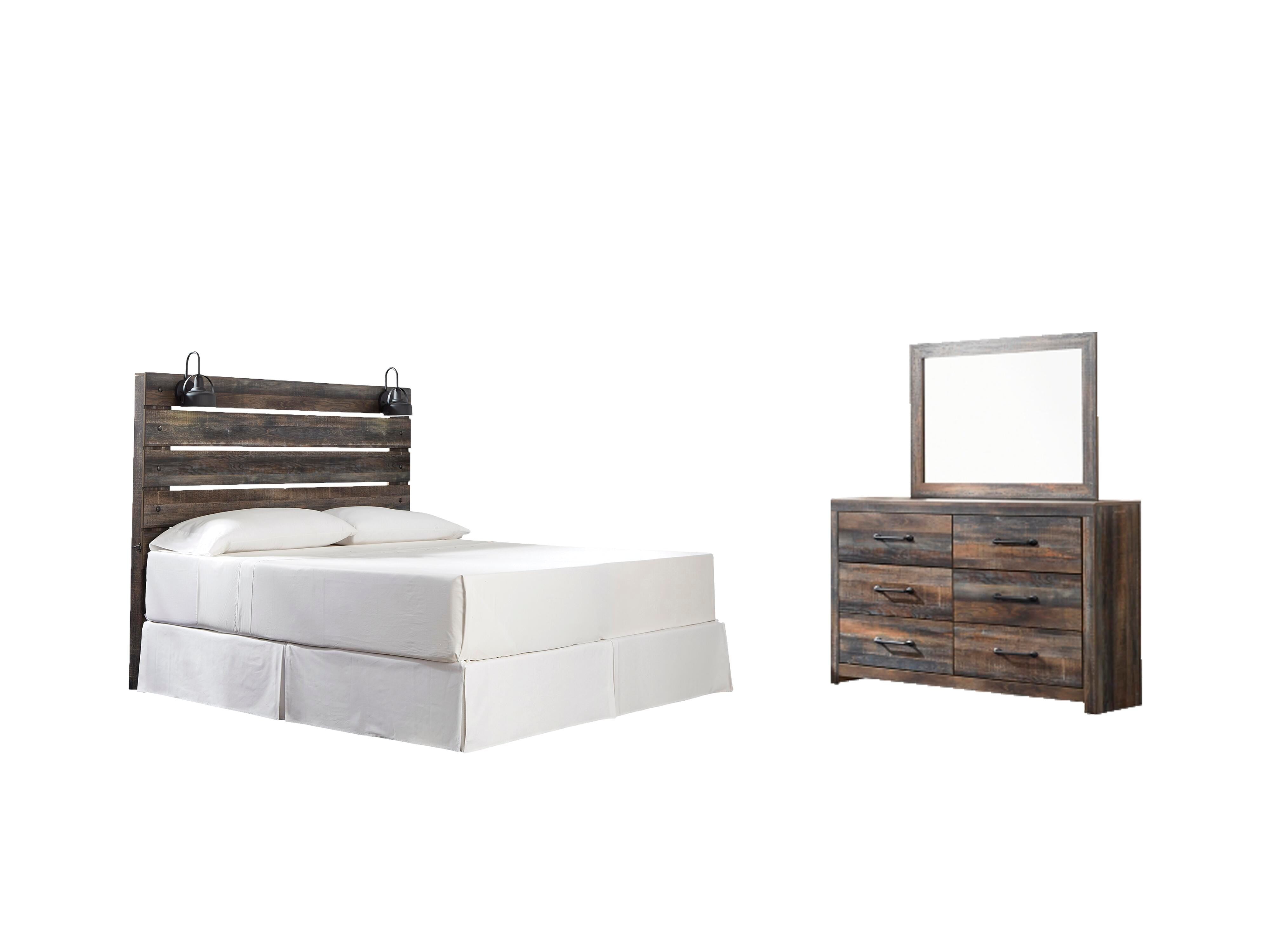 Drystan Panel Headboard with Mirrored Dresser
