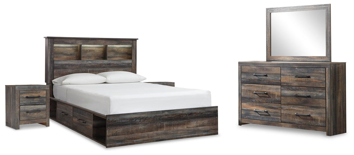Drystan Bookcase Storage Bed, Dresser, Mirror and 2 Nightstands