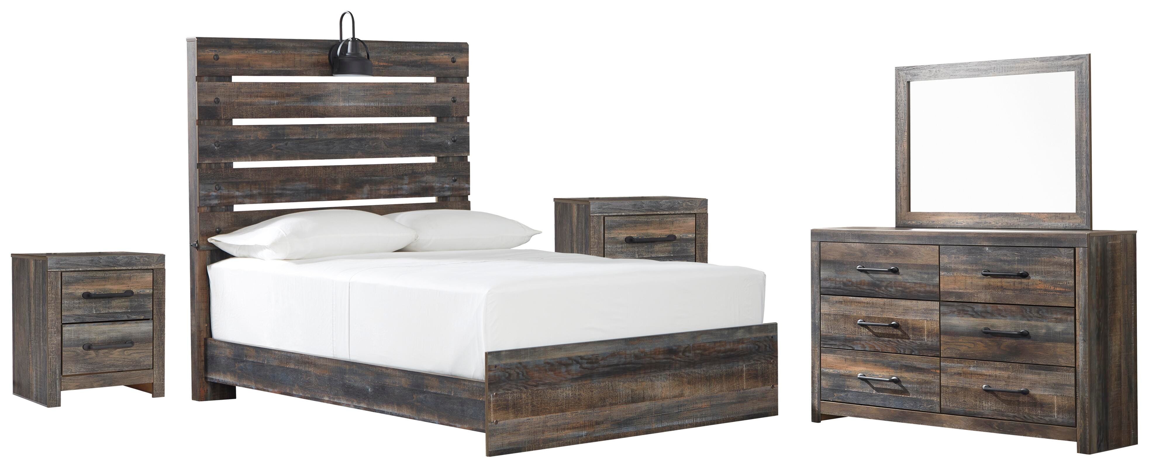 Drystan Panel Bed, Dresser, Mirror and 2 Nightstands