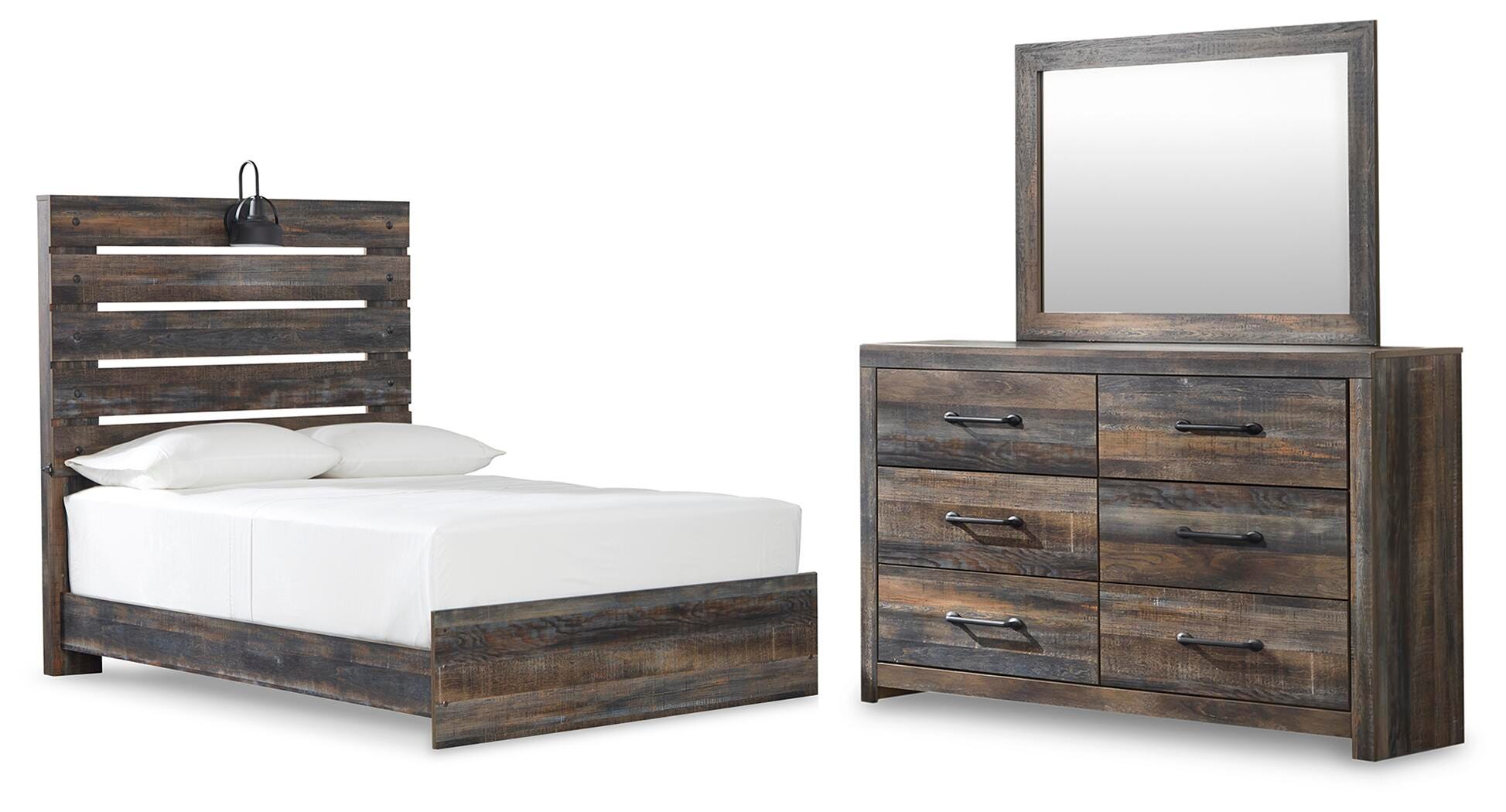 Drystan Panel Bed, Dresser and Mirror