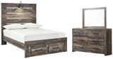 Drystan Panel Bed with 2 Storage Drawers with Mirrored Dresser