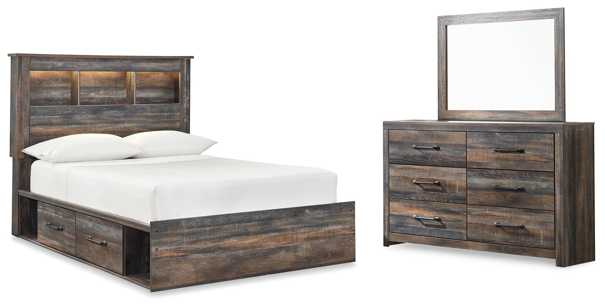 Drystan Panel Bookcase Bed, with Storage, Dresser and Mirror