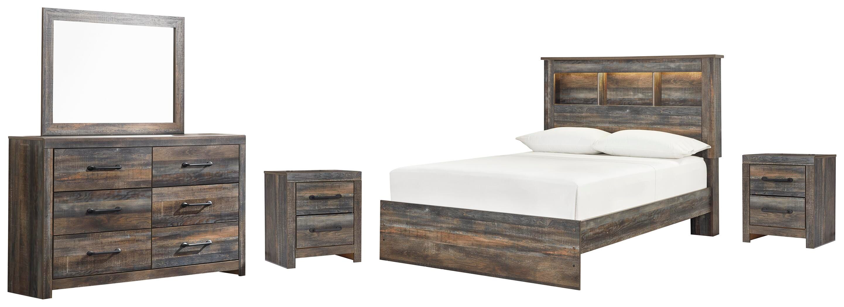 Drystan Bookcase Bed, Dresser, Mirror and 2 Nightstands
