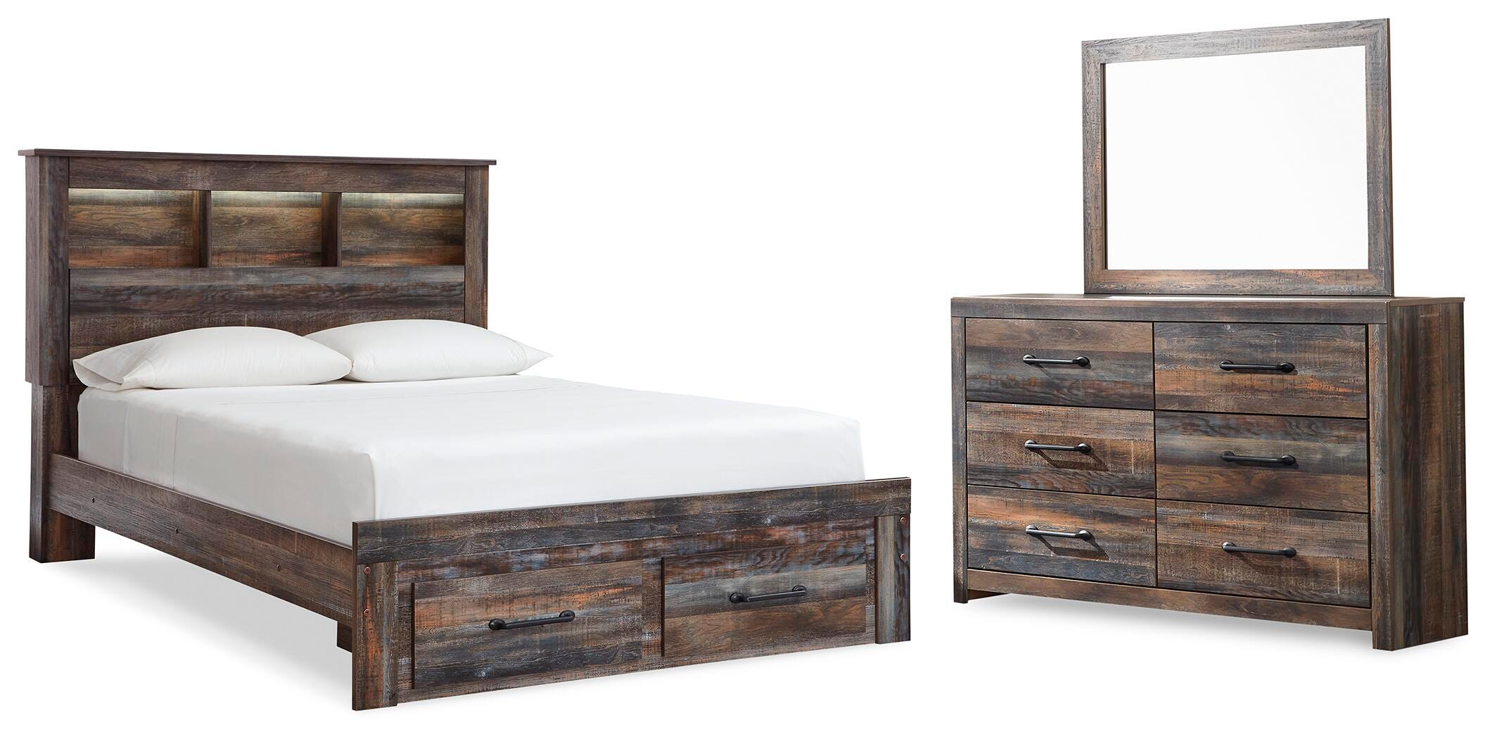 Drystan Bookcase Storage Bed, Dresser and Mirror
