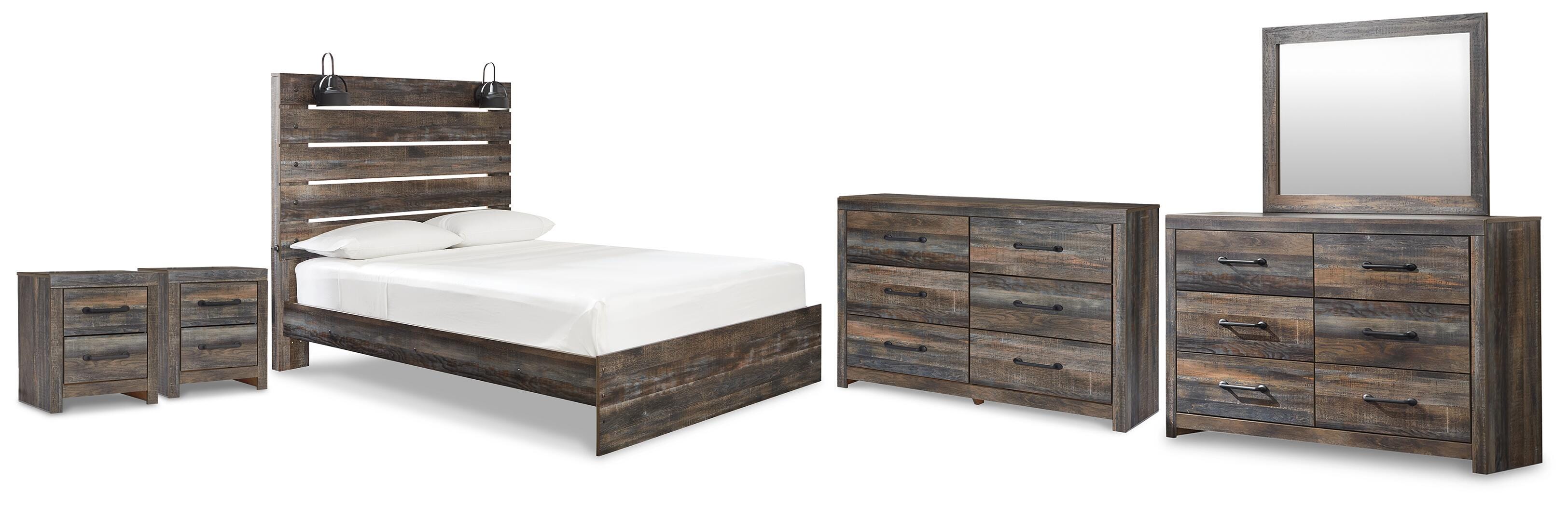 Drystan Panel Bed, 2 Dressers, Mirror and 2 Nightstands