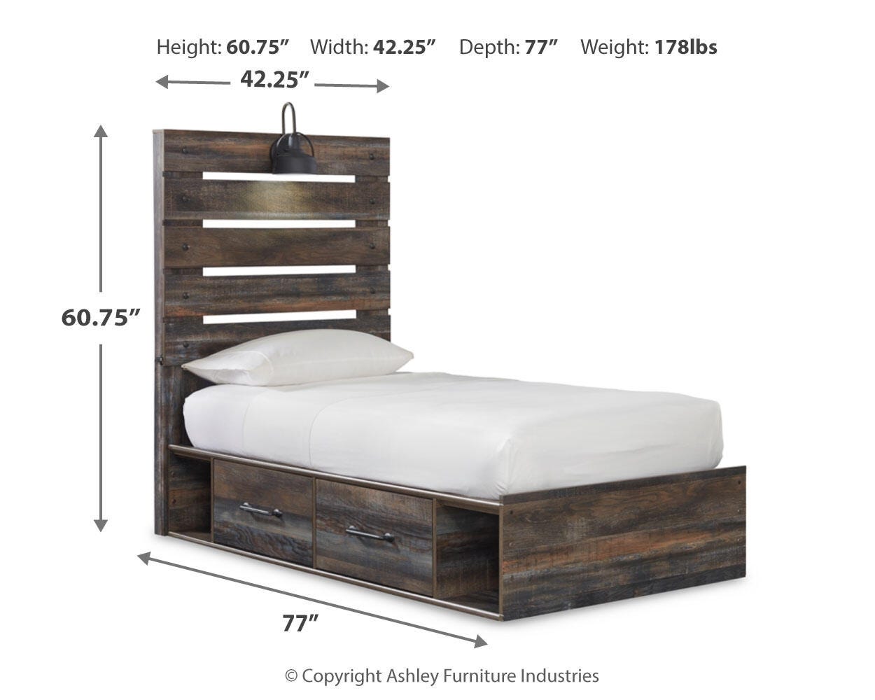 Drystan Panel Bed with 2 Storage Drawers