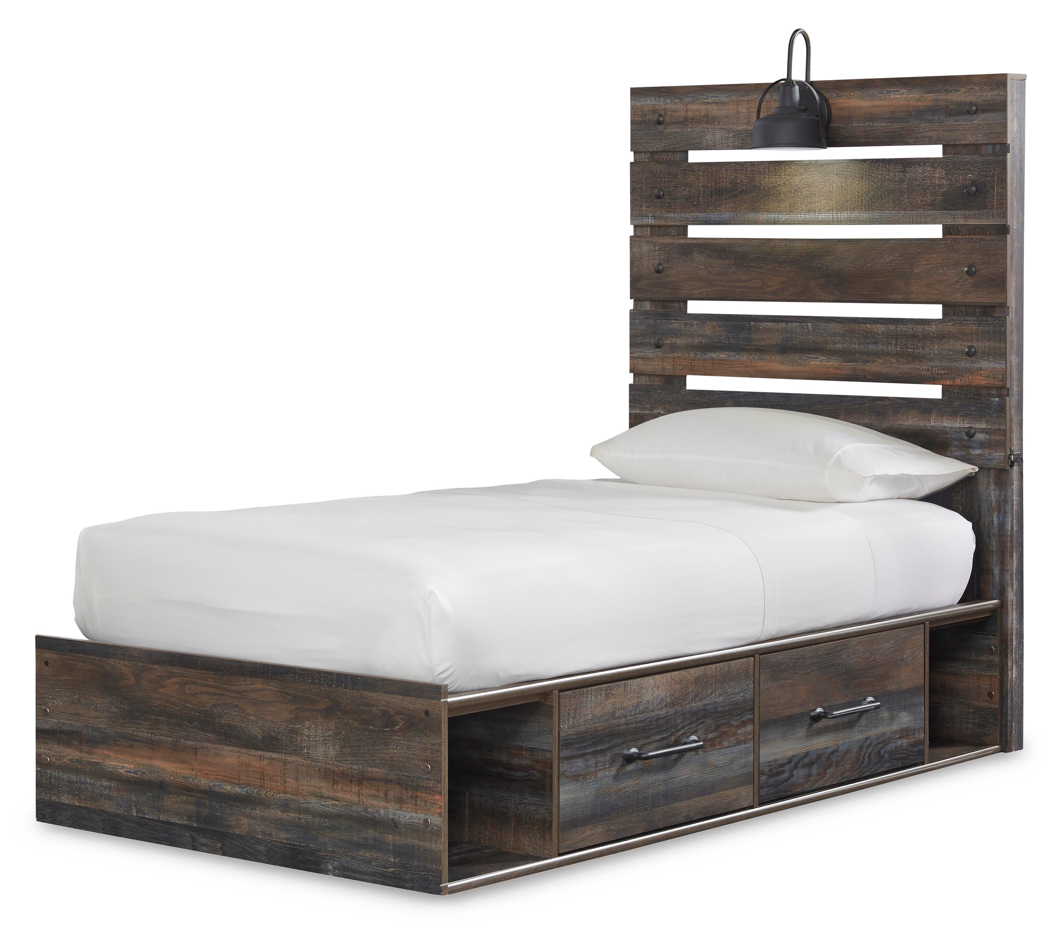 Drystan Panel Bed with 4 Storage Drawers, Dresser, Mirror and 2 Nightstands