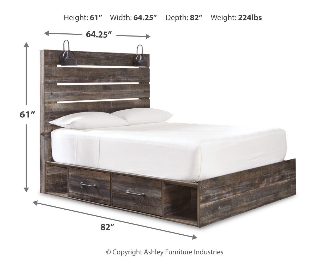 Drystan Panel Bed with 2 Storage Drawers