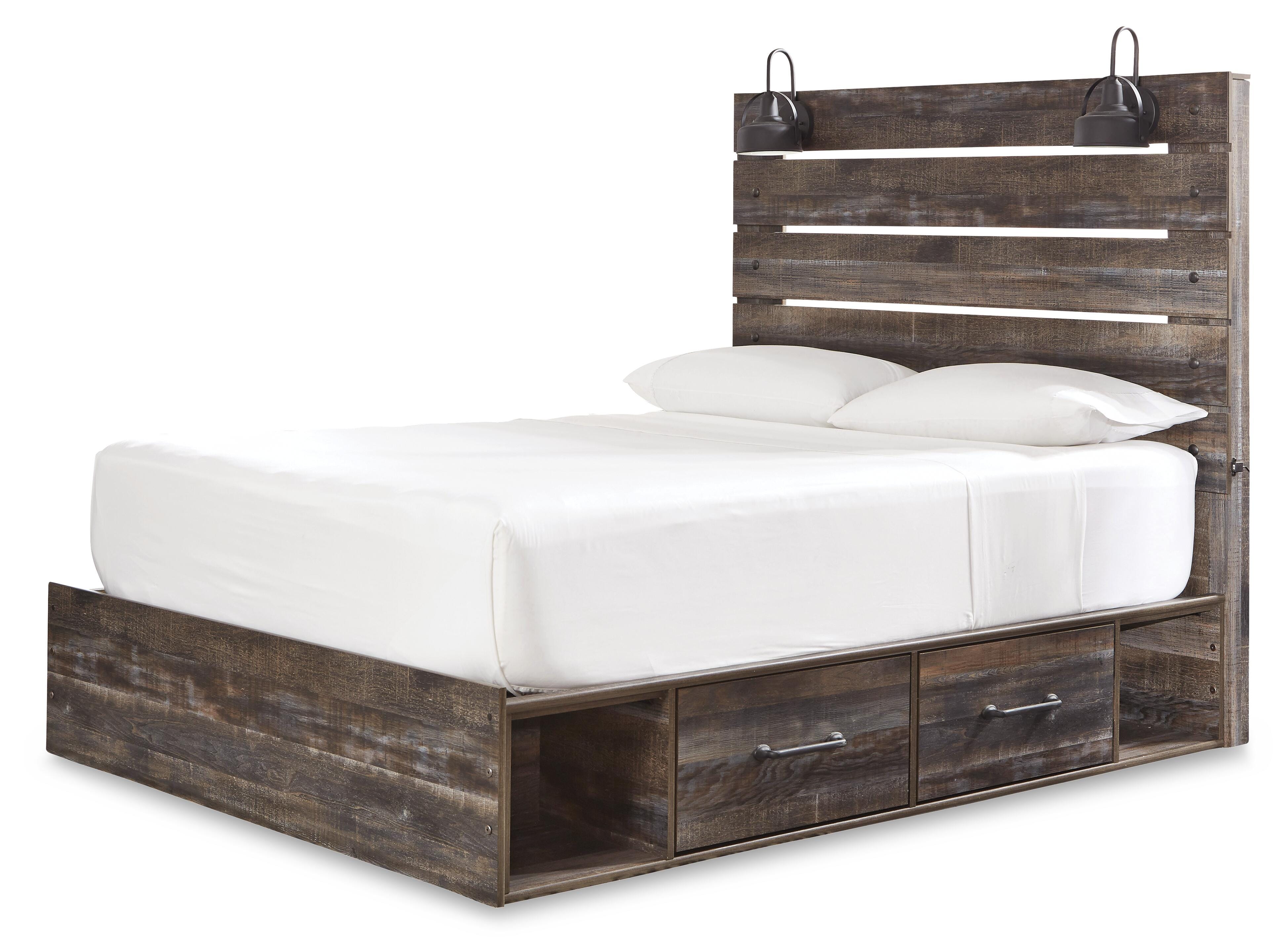 Drystan Panel Bed with 4 Storage Drawers with Mirrored Dresser