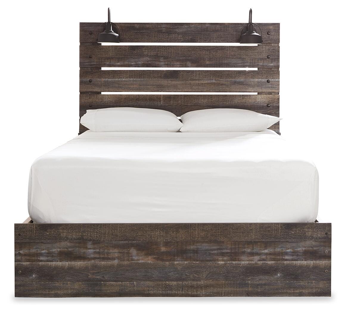 Drystan Panel Bed with Storage, Dresser and Mirror