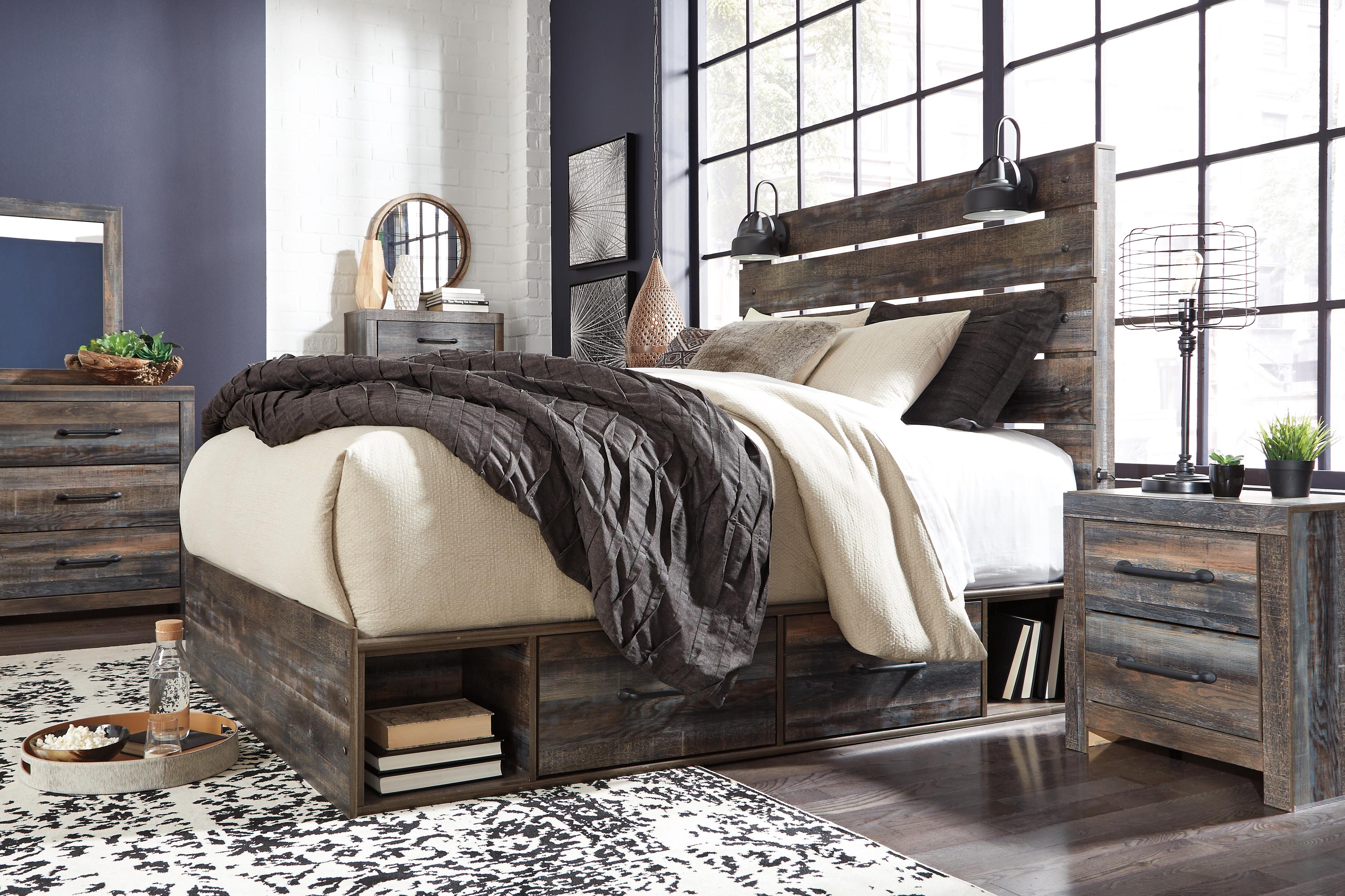 Drystan Panel Bed with 2 Storage Drawers with Mirrored Dresser and 2 Nightstands