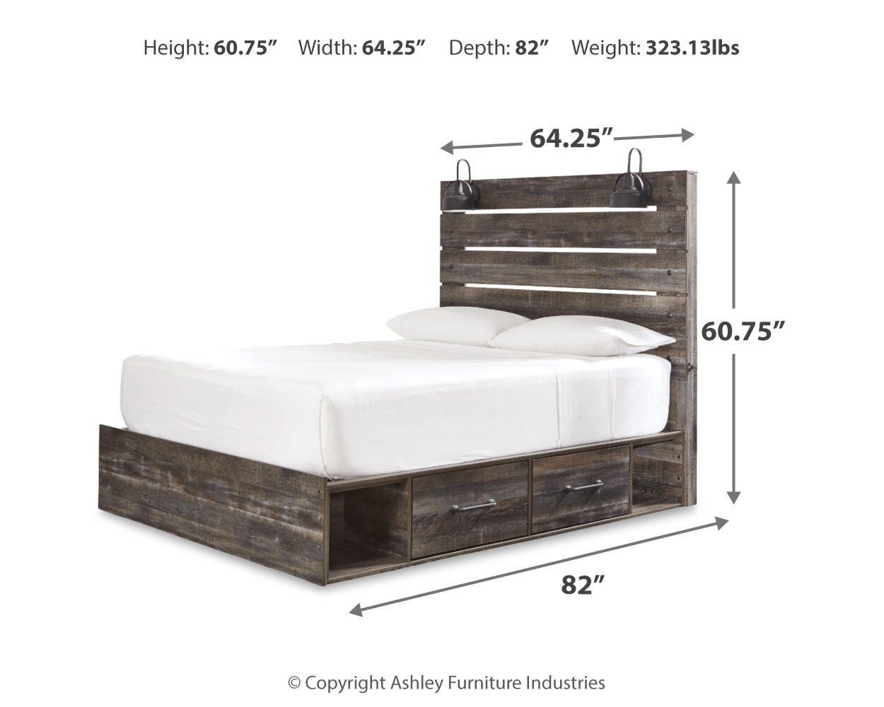 Drystan Panel Bed with Storage, Dresser and Mirror