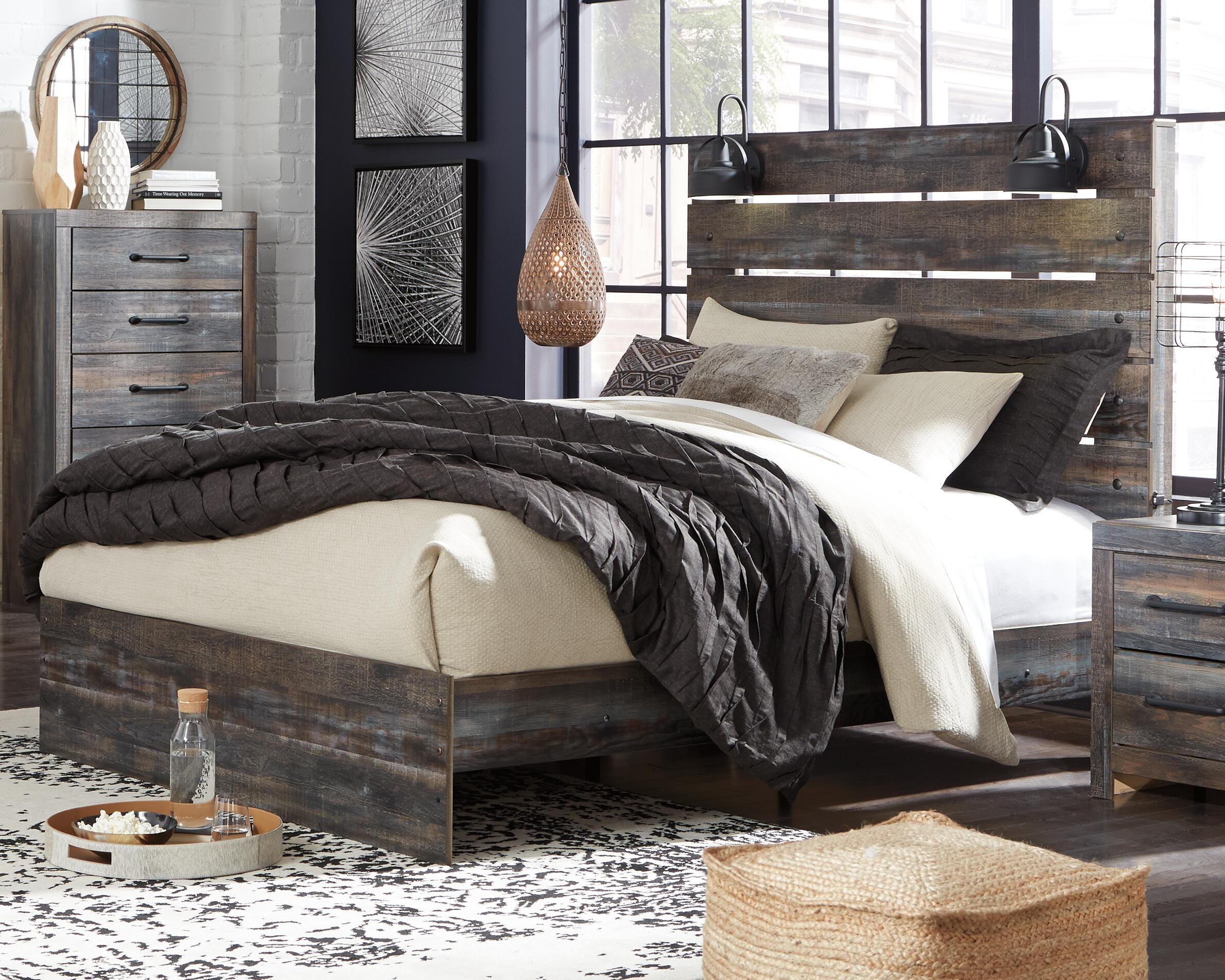 Drystan Panel Bed, Dresser and Mirror